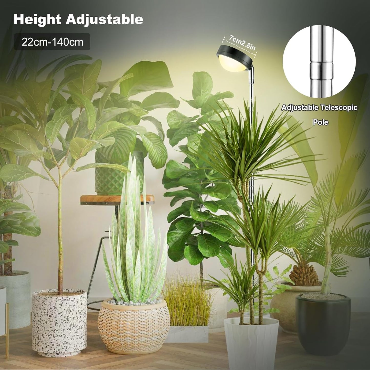 Höhenverstellbare LED-Pflanzenlampe mit Timer, Warmes Weiss Höhenverstellbare