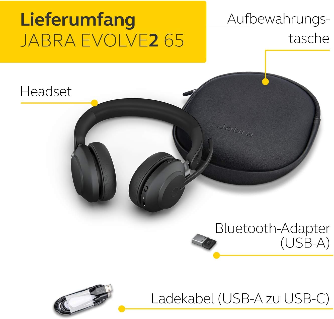 Evolve2 65 Kabelloses PC-Headset mit Geräuschunterdrückung, Stereo USB-A dongle Alle Plattformen Schwarz