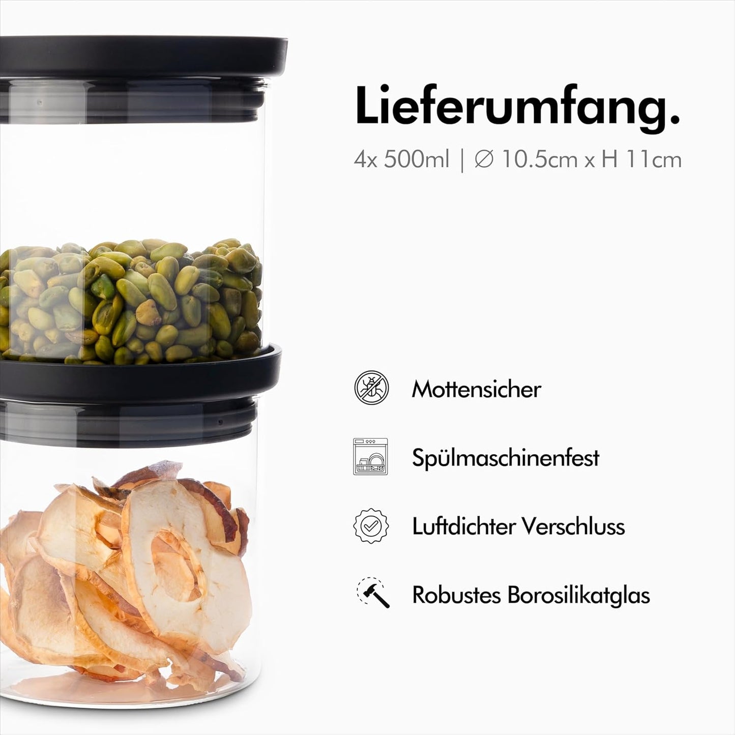 4x Vorratsgläser mit Deckel, 4x 500ml (17oz)