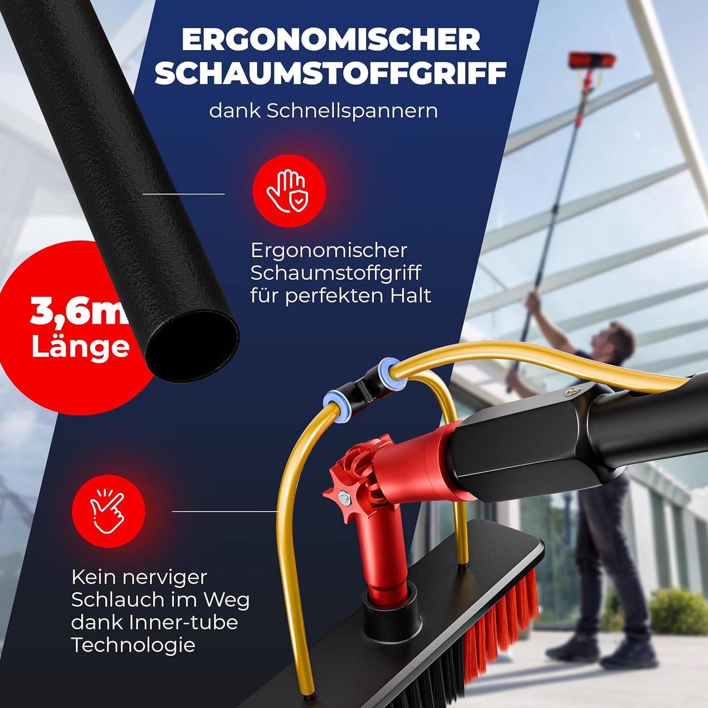 Teleskopbürste, Waschbürste 3,60 M Rot