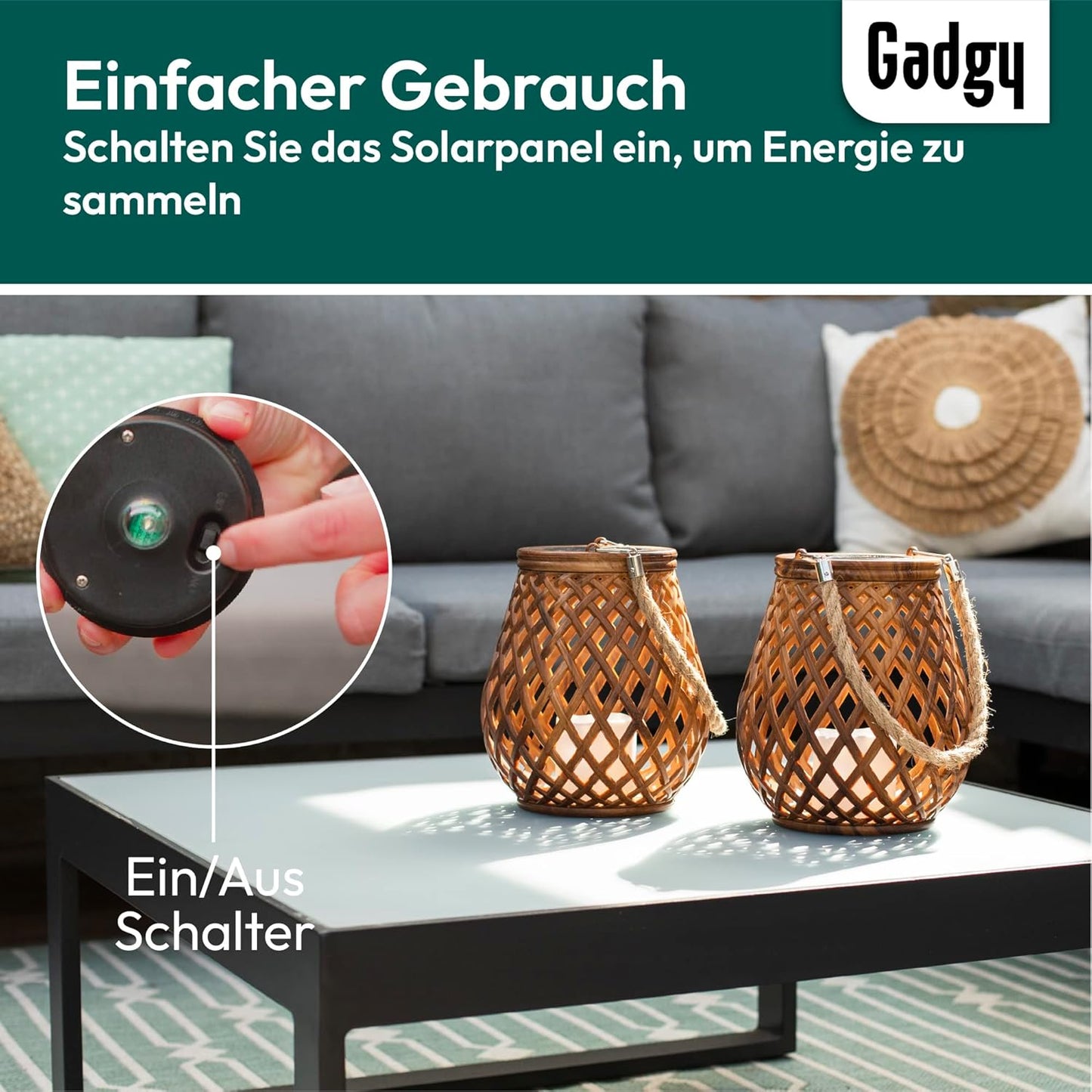 2er-Set Solarlampen in Rattan-Optik, Rattan-kreuzschlitz