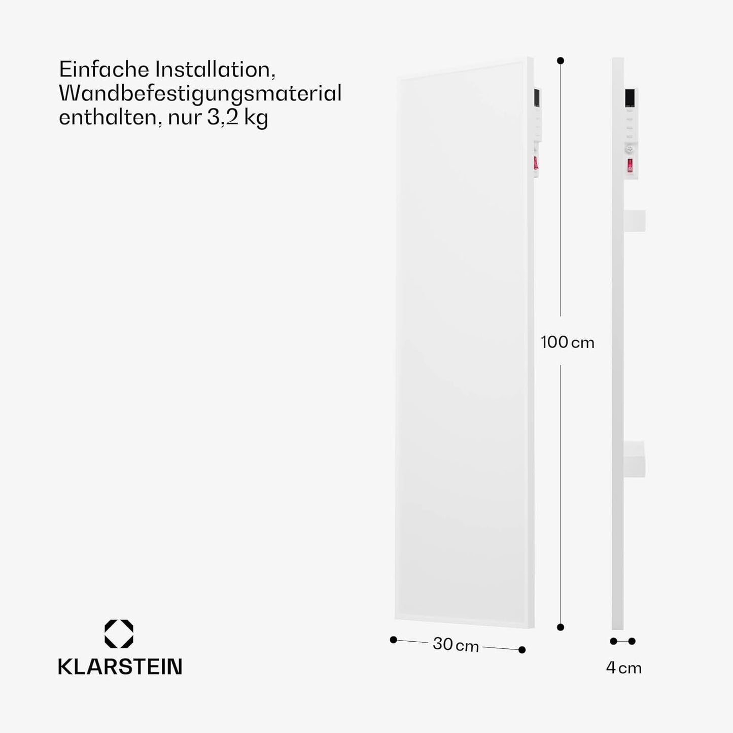 Infrarotheizung mit Thermostat und App-Steuerung, 37 x 111 cm / 320 W / Weiss