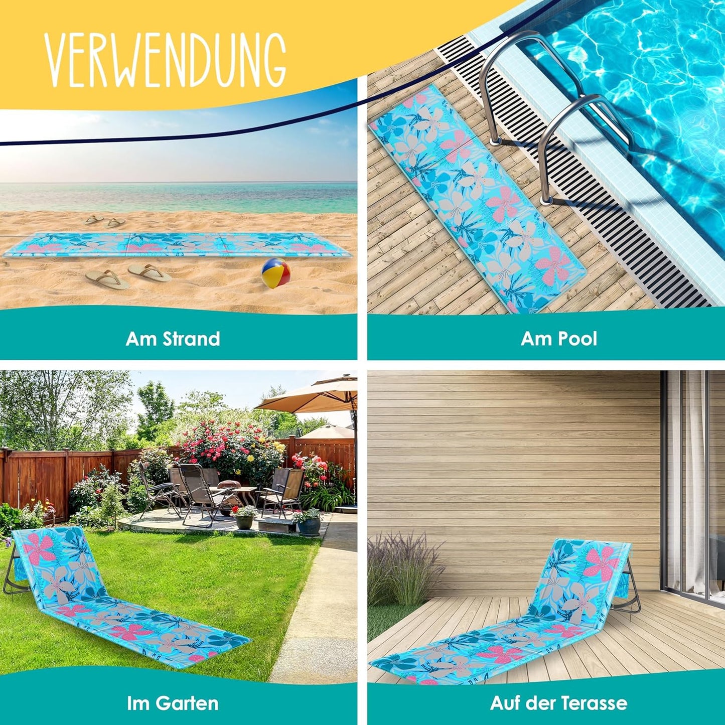 2er-Set klappbare Strandmatten, 2 Stück Hellblau