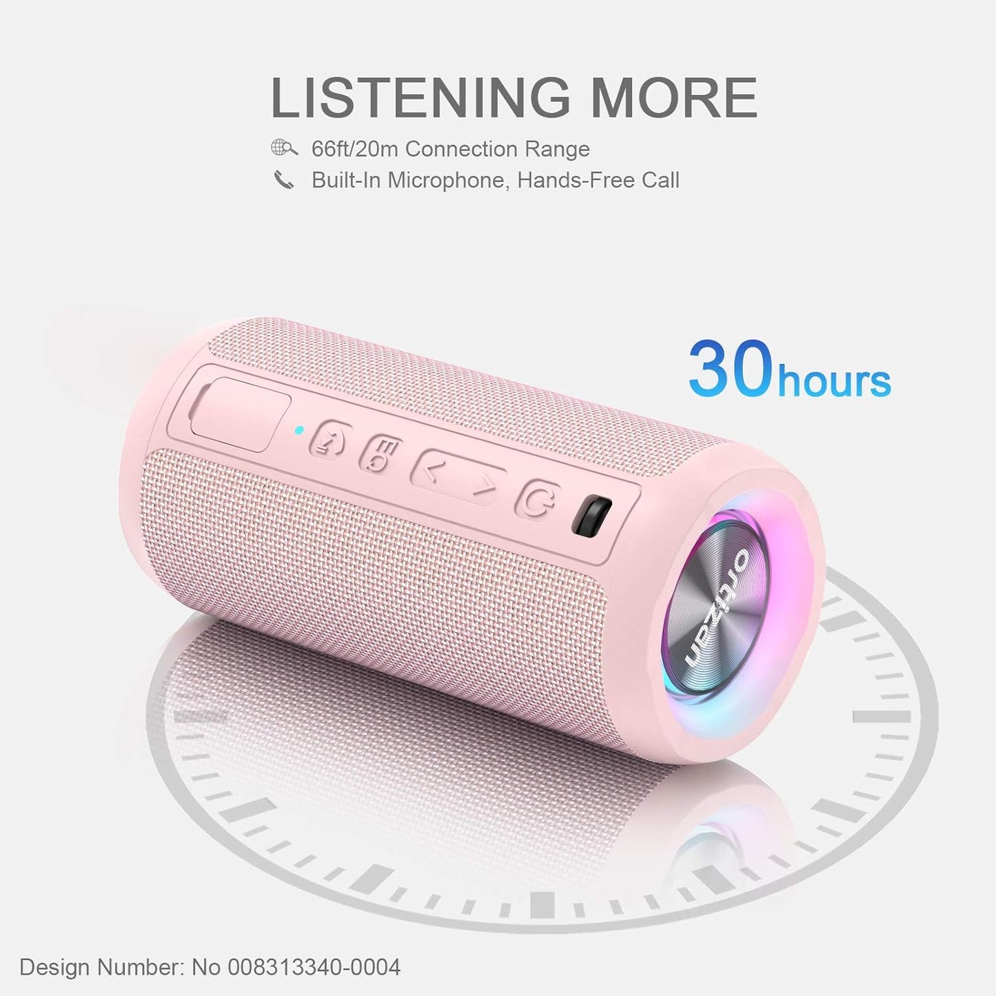 Tragbarer Bluetooth-Lautsprecher mit Lichteffekten, Junges Rosa