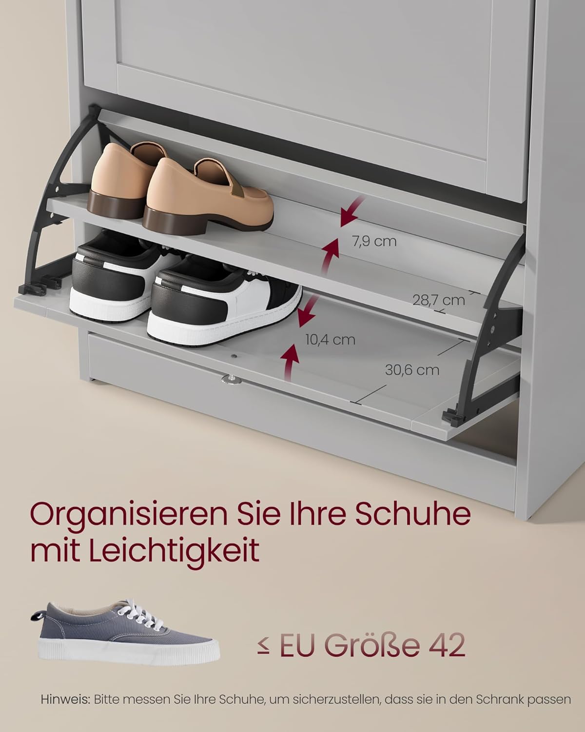 Schuhschrank mit 3 Klappen, Taubengrau