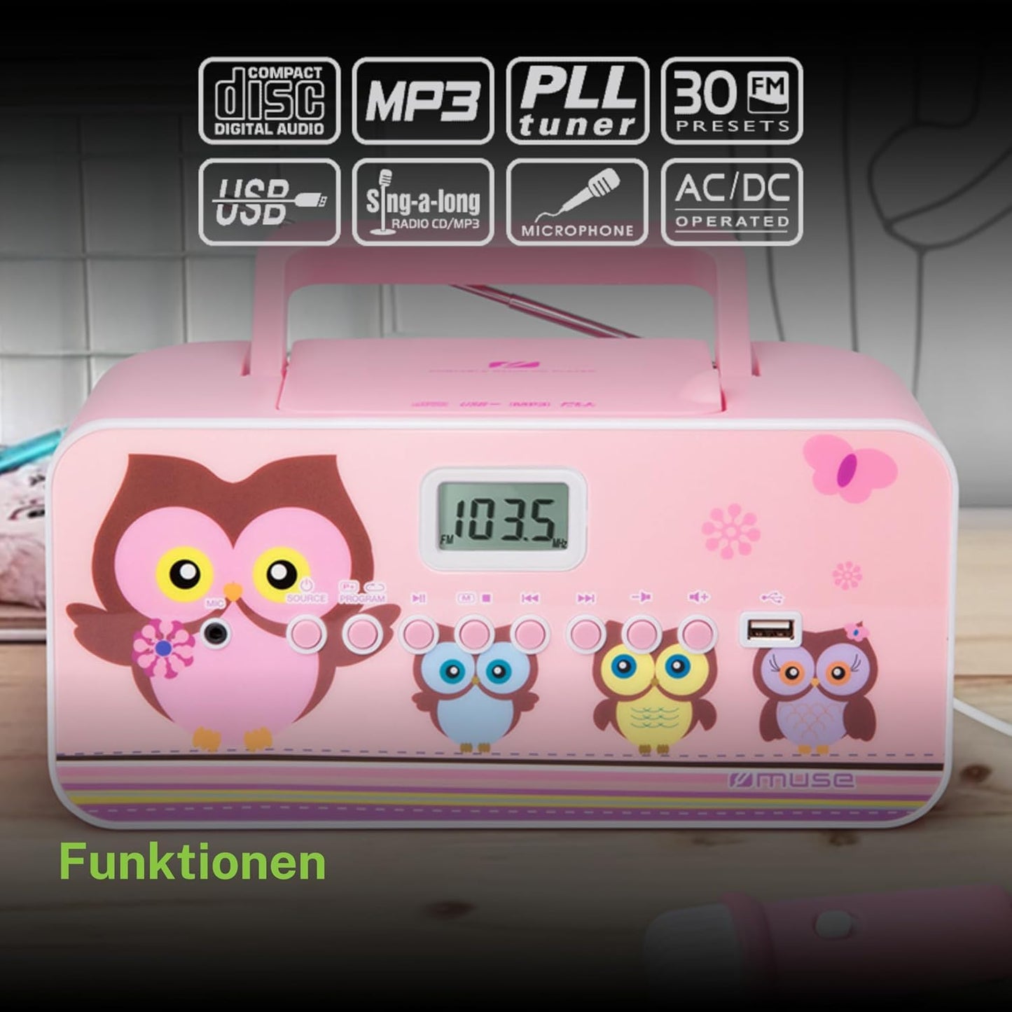 CD-Radio für Kinder mit Mikrofon, Pink M-29 KP
