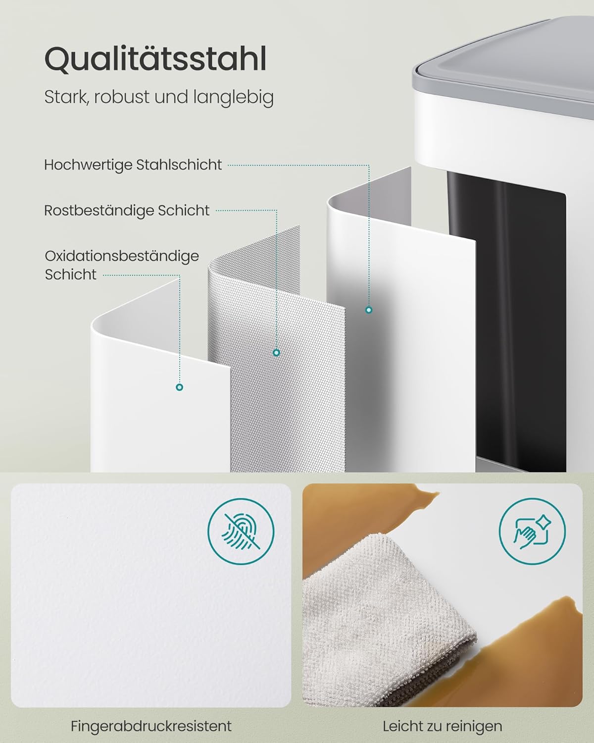 Küchen-Tretmülleimer mit Softclose LTB741W02, mattweiss