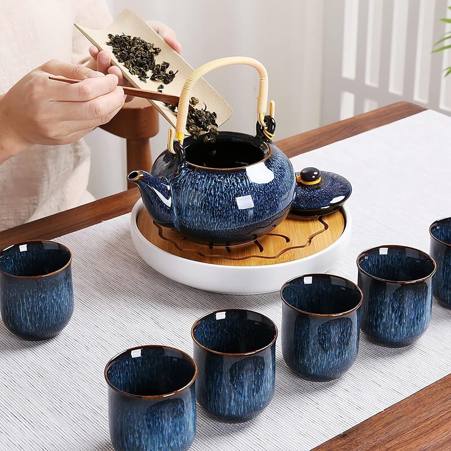 Tee-Set mit Teekanne und Tassen, Blau