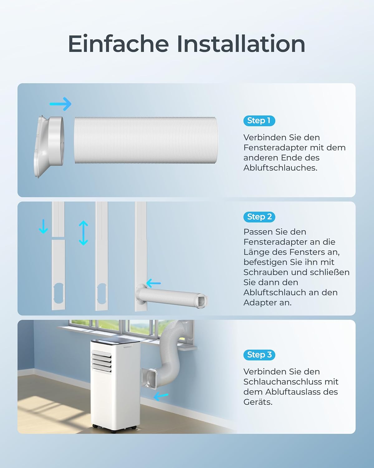4-in-1 mobile Klimaanlage mit Abluftschlauch, 9.000 BTU