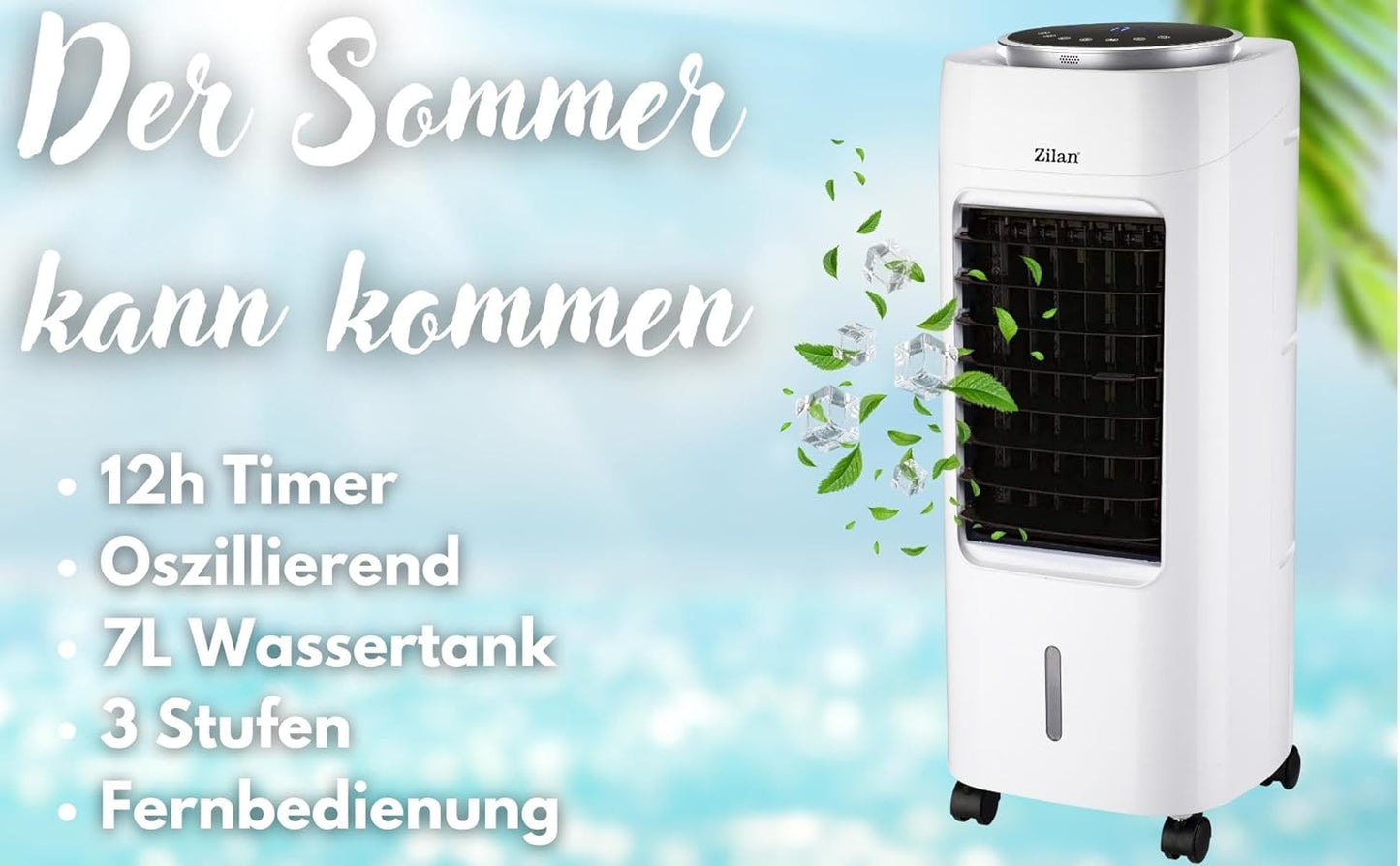 3in1 Standventilator mit Wasserkühlung und Timer