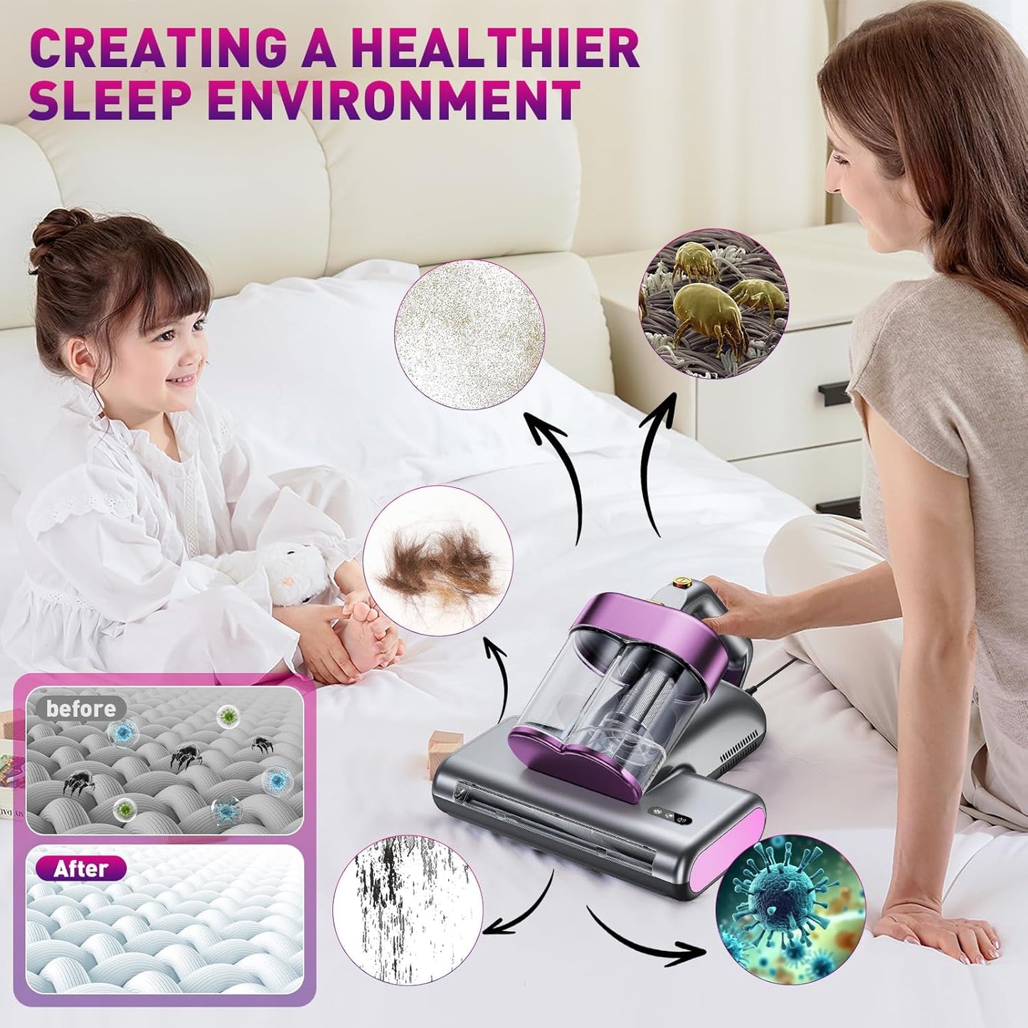 Milbensauger mit UV-Licht und Ultraschall, Purple