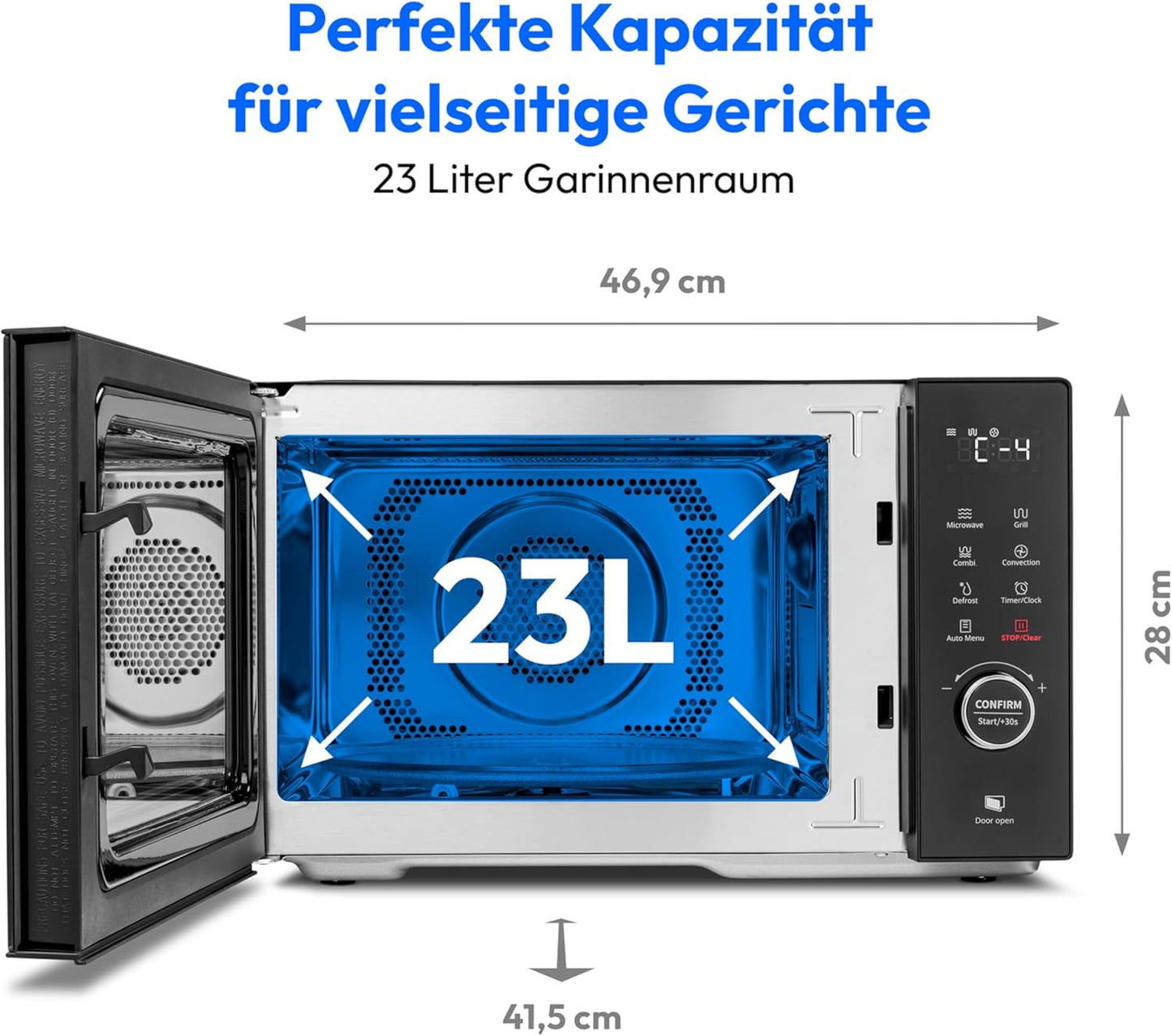 Mikrowelle mit Grill & Heissluftfunktion (23L, 11 Programme), 23 Liter Grill + Heißluft