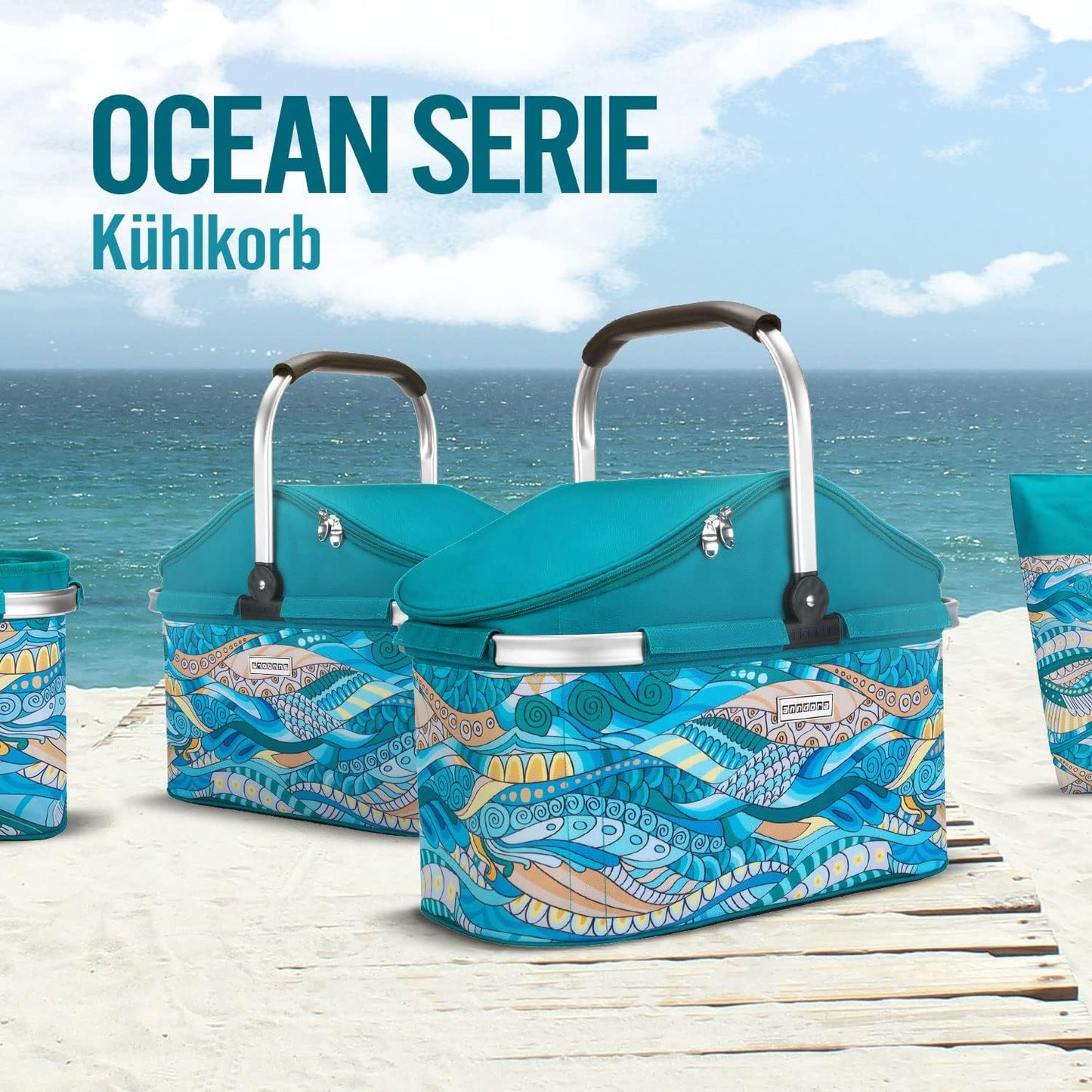 Isolier-Einkaufskorb für Picknick, Iso: Ocean Türkis