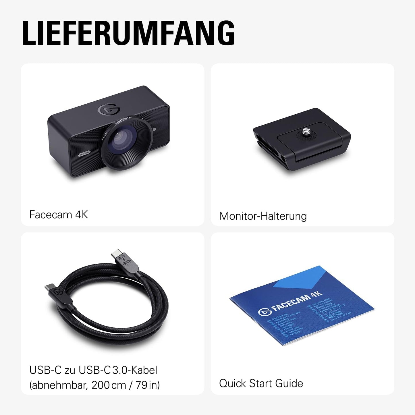 Facecam 4K Webcam mit HDR und USB-C Anschluss, Facecam 4K