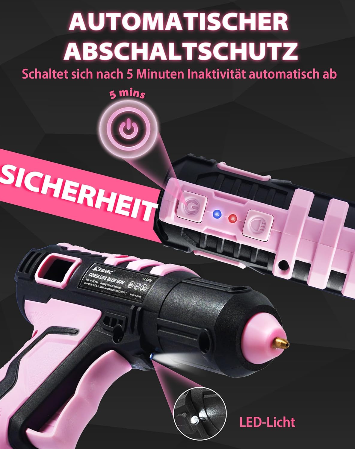 Kabellose Heissklebepistole mit 30 Klebesticks, Pink