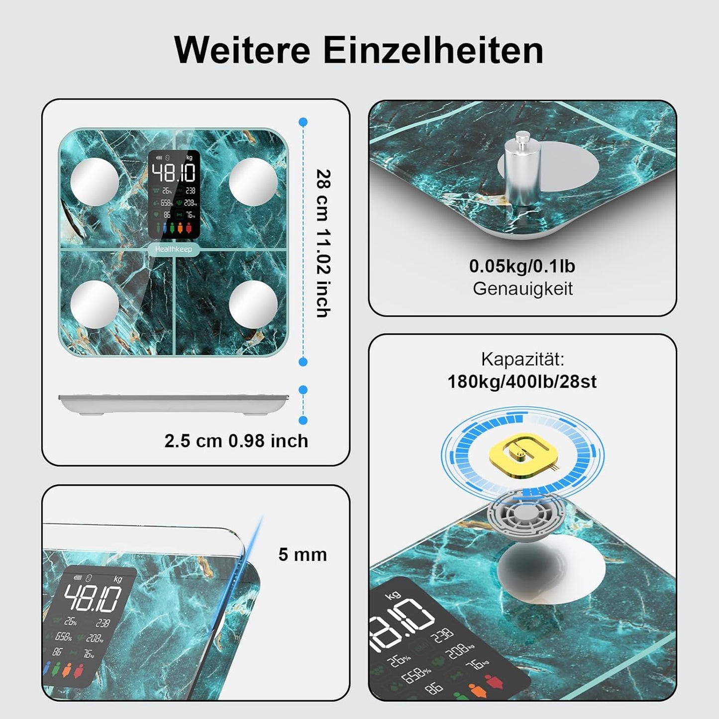 Körperanalysewaage, 280 Marmorgrün