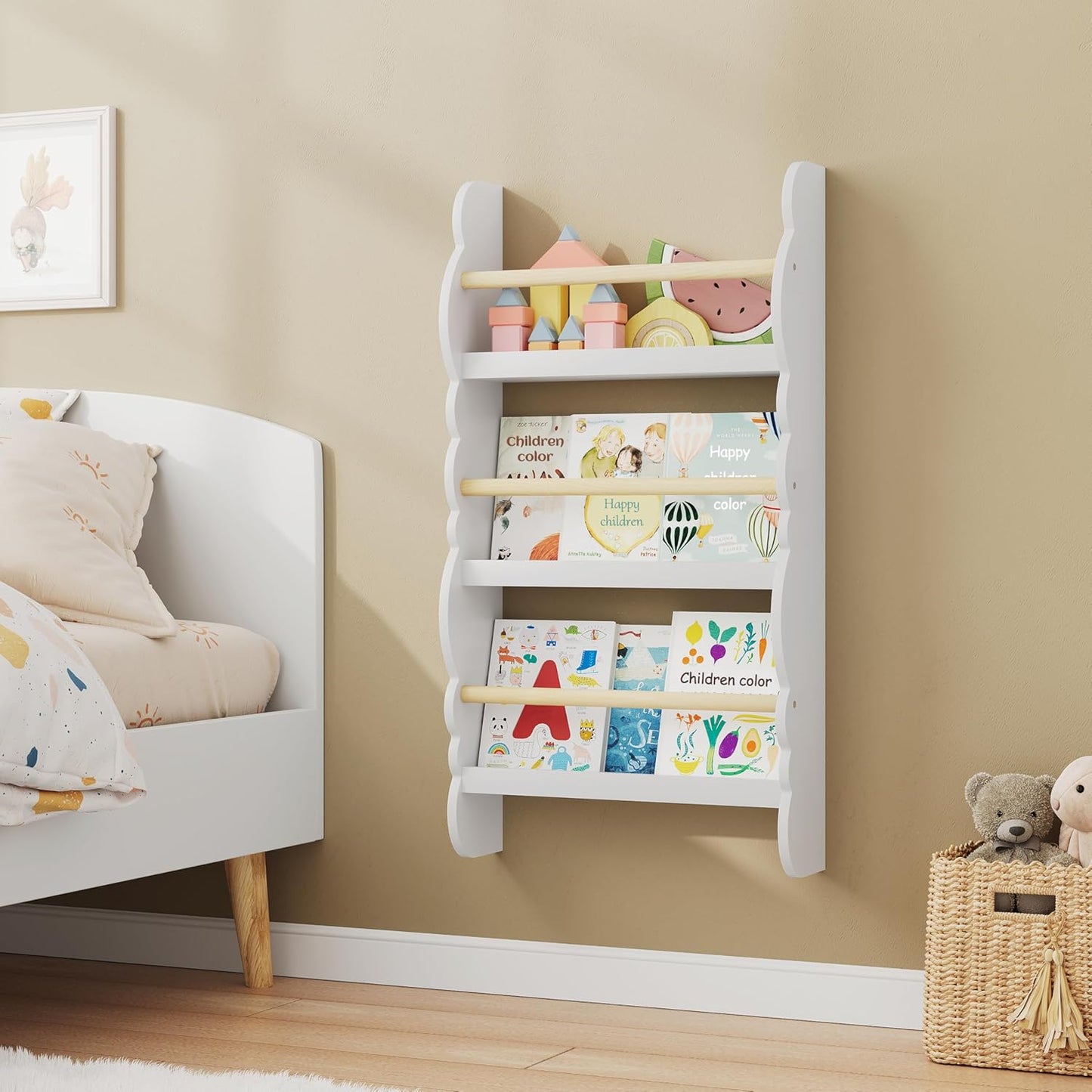 Kinder Bücherregal Wand mit 3 Ablagen, Weiß 42.5x80cm