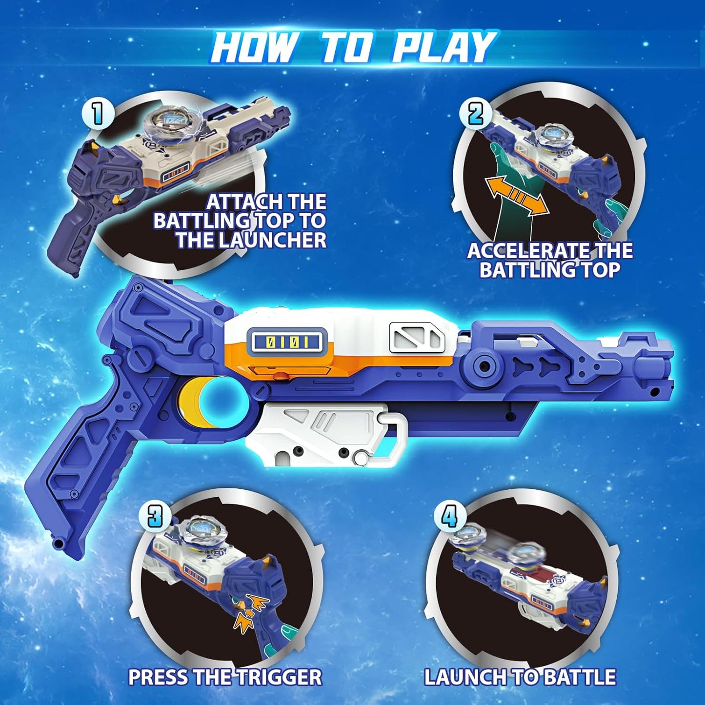 S7 Kreisel mit modularer Arena und Pistolenwerfer, Blau Rot