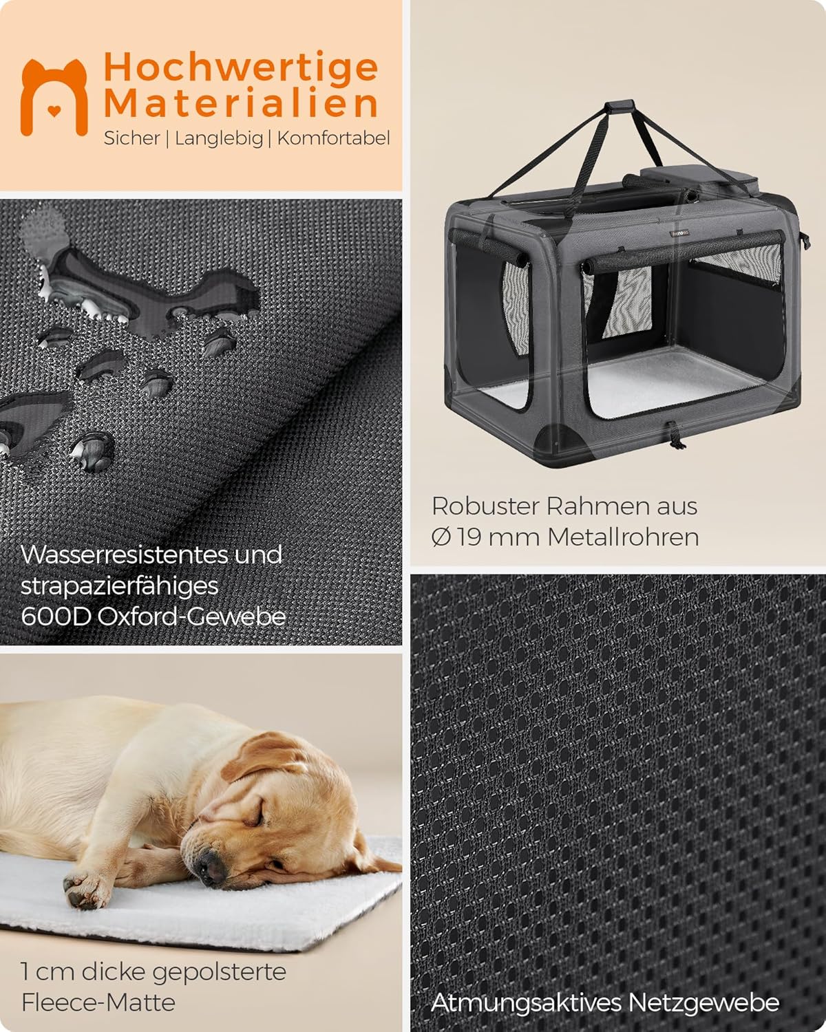 Faltbare Hundetransportbox, L 102 x B 69 x H 69 cm Grau