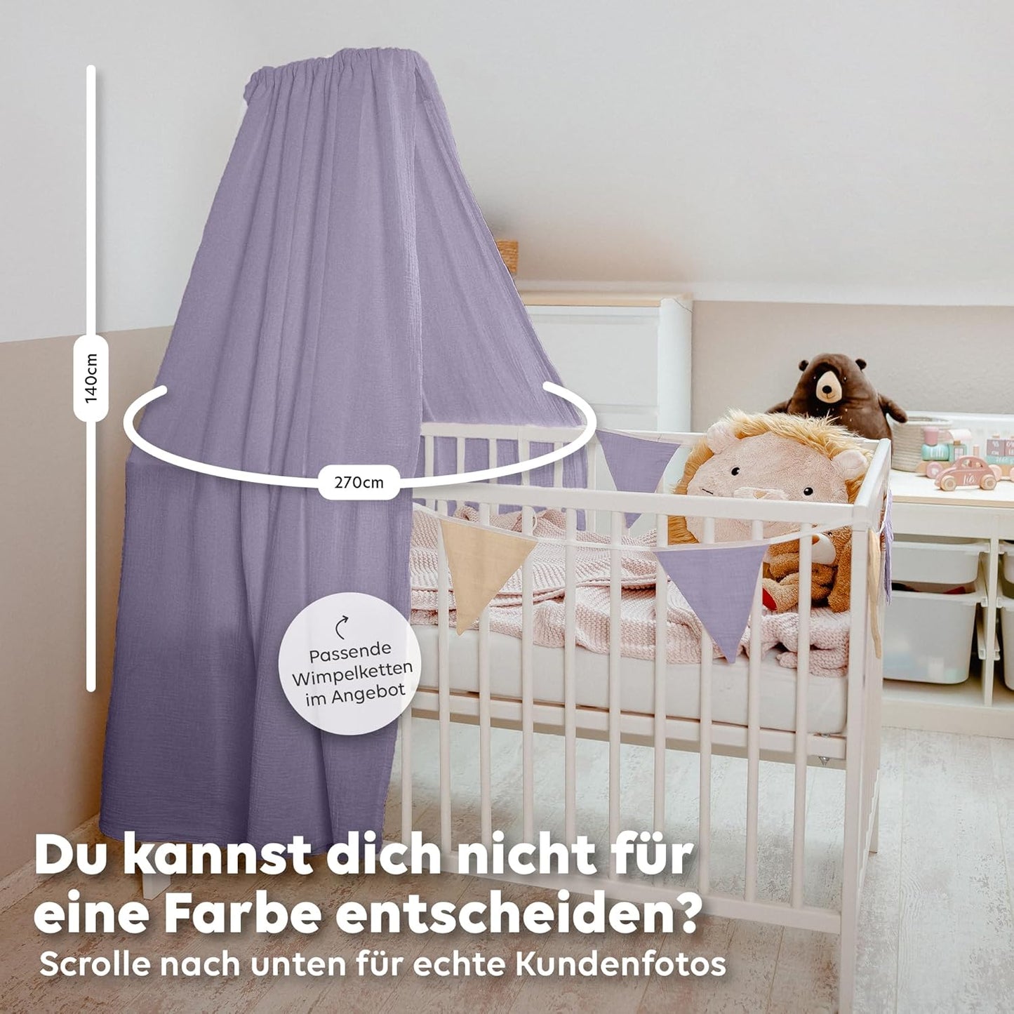 Betthimmel für Babybett, Flieder ohne Himmelstange