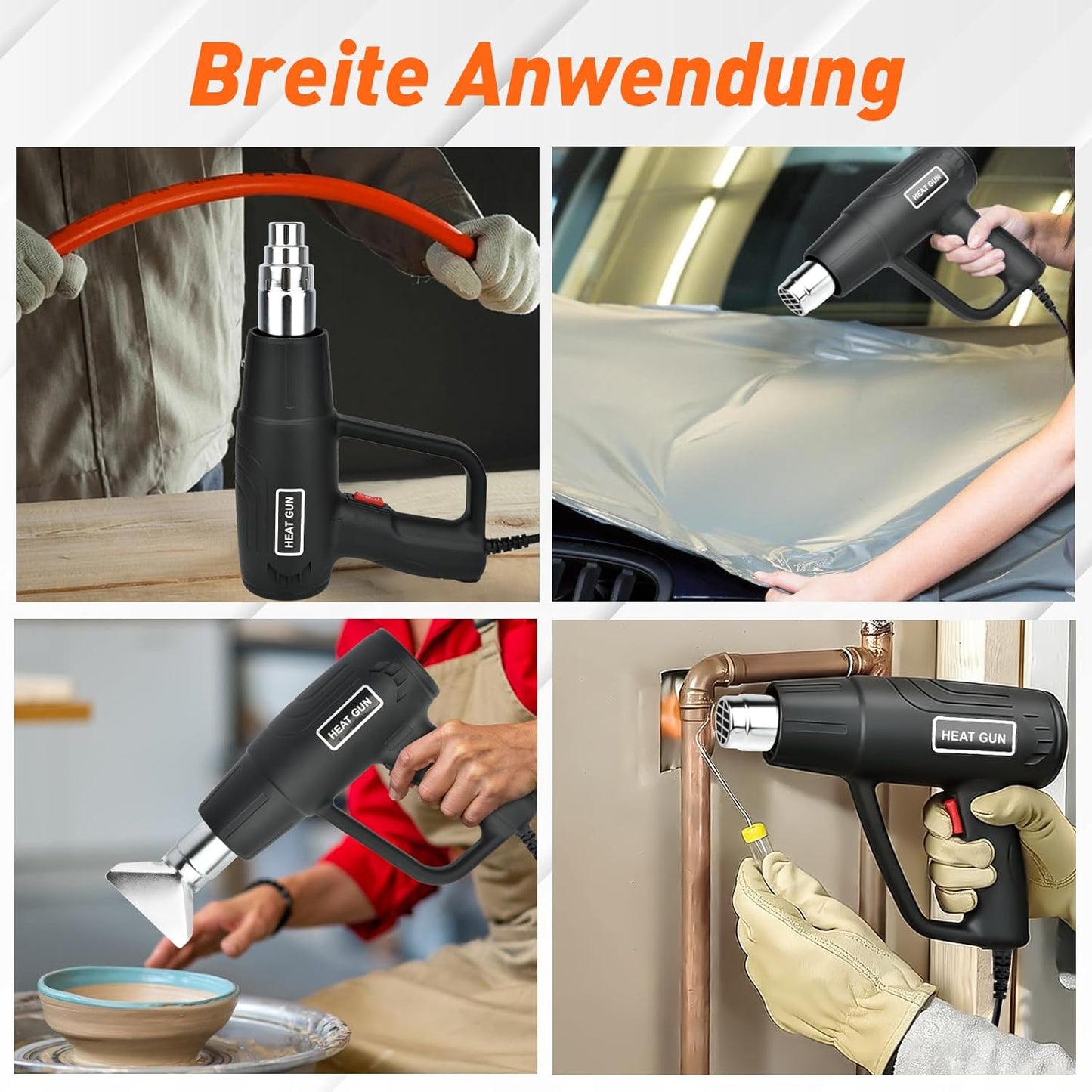 Heissluftpistole mit 4 Düsen, Schwarz