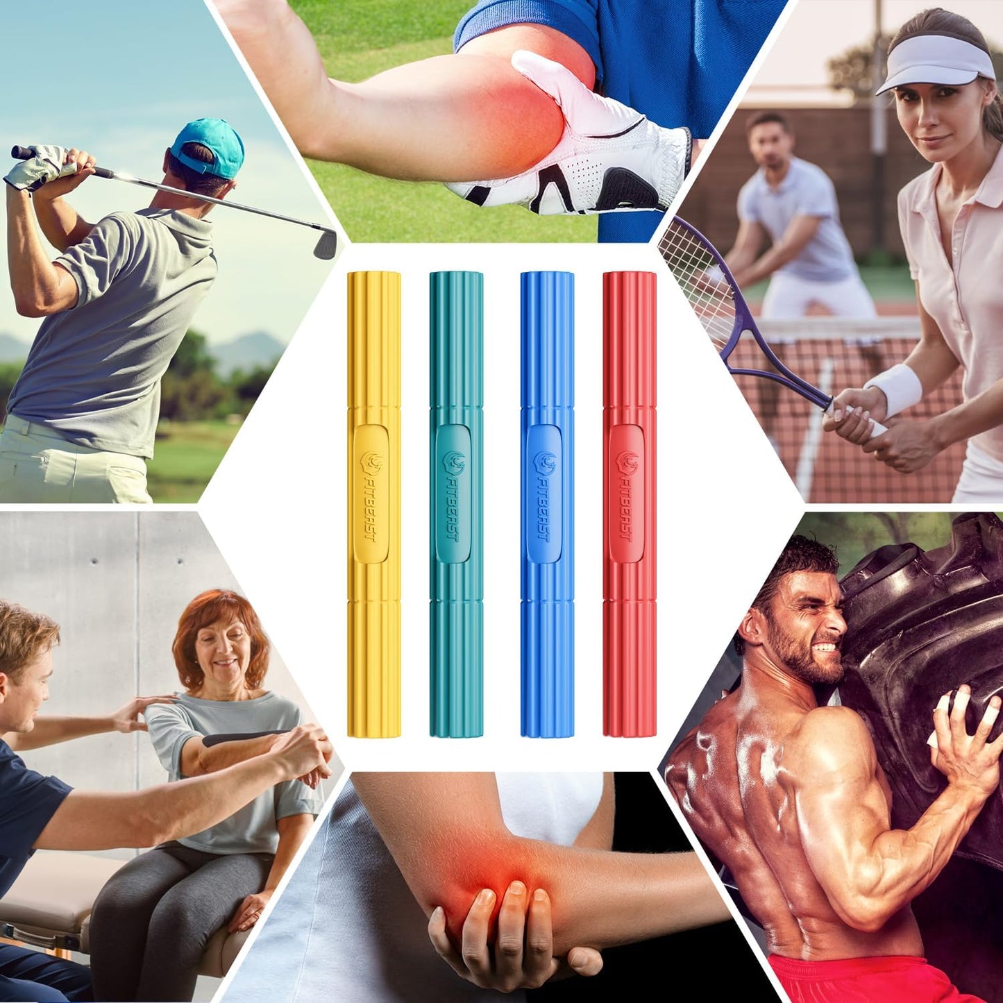 Fitness Widerstandsstangen-Set, 4er-Set - Gelb Grün Blau Rot