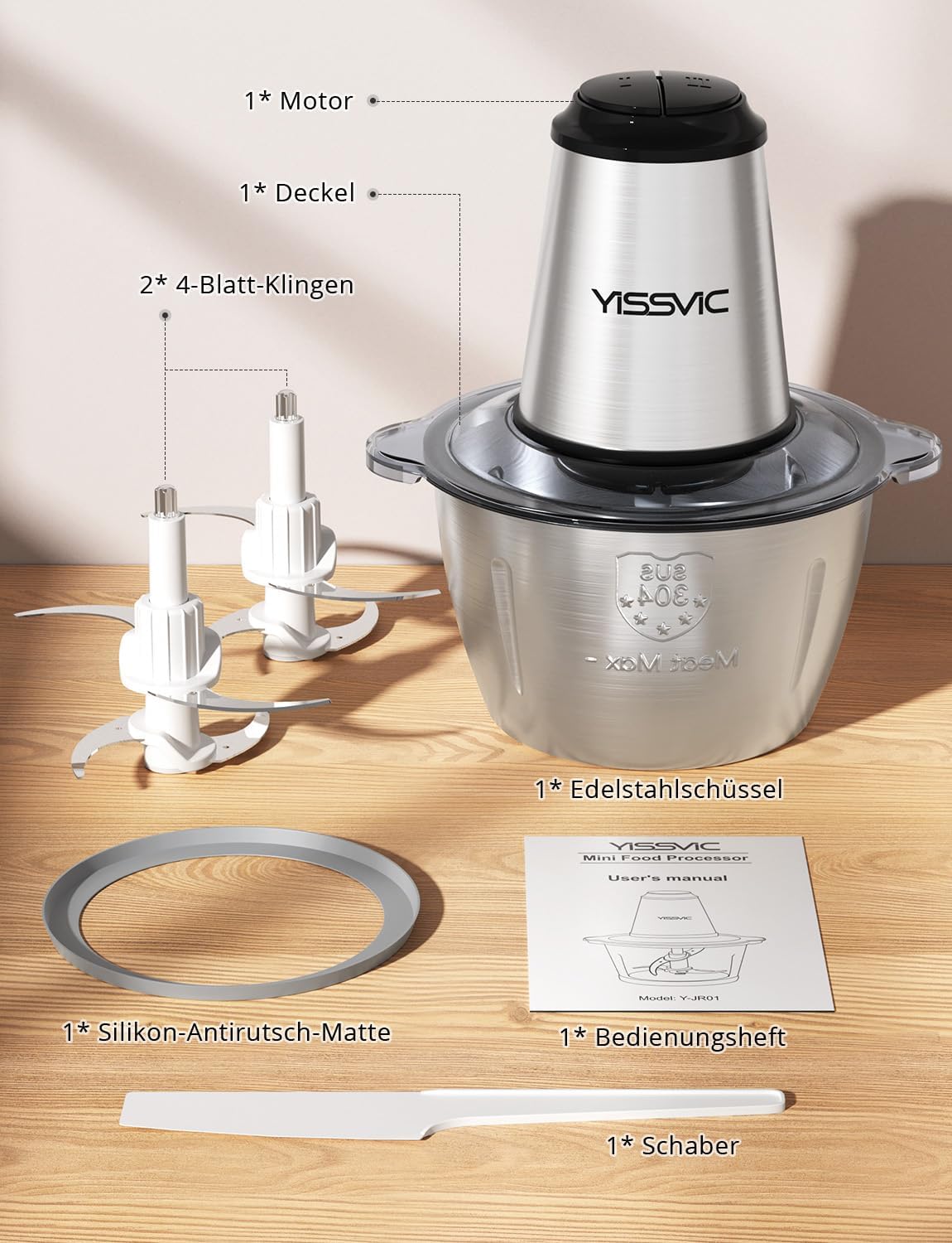 Elektrischer Multizerkleinerer, 2L(acciaio inossidabile)