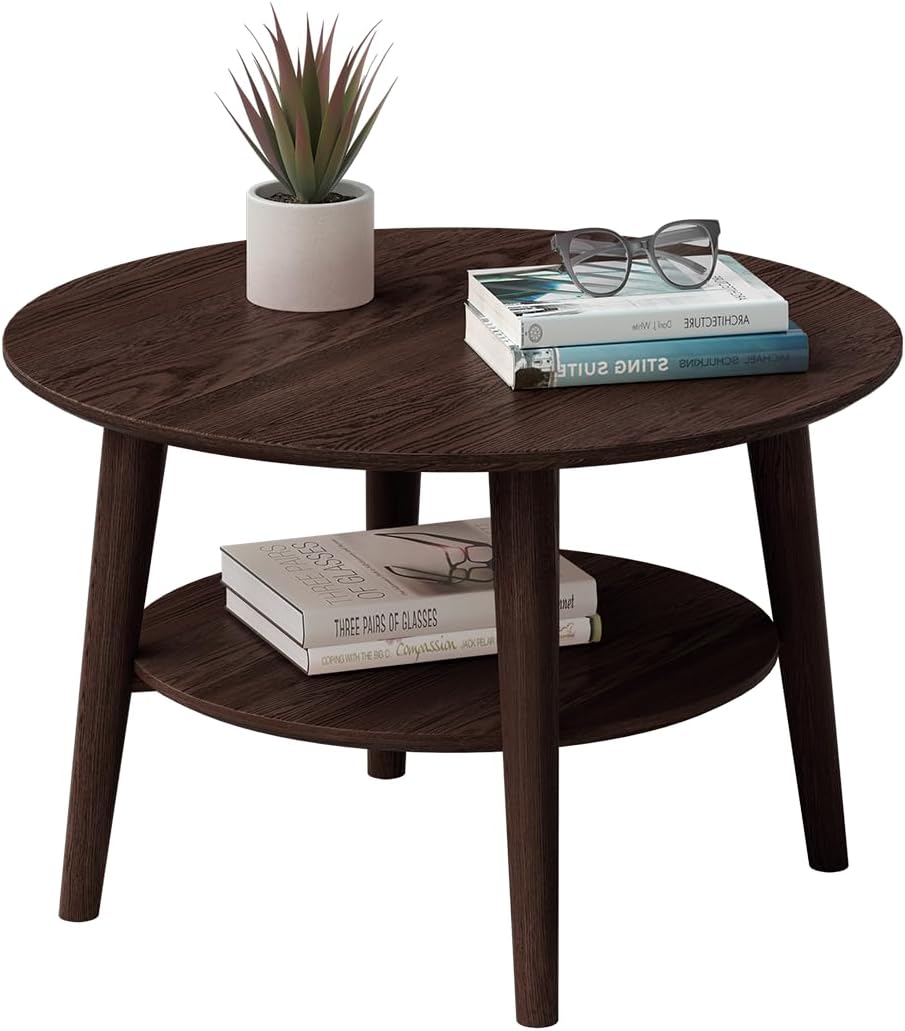 Runder Massivholz-Couchtisch, Braun rund