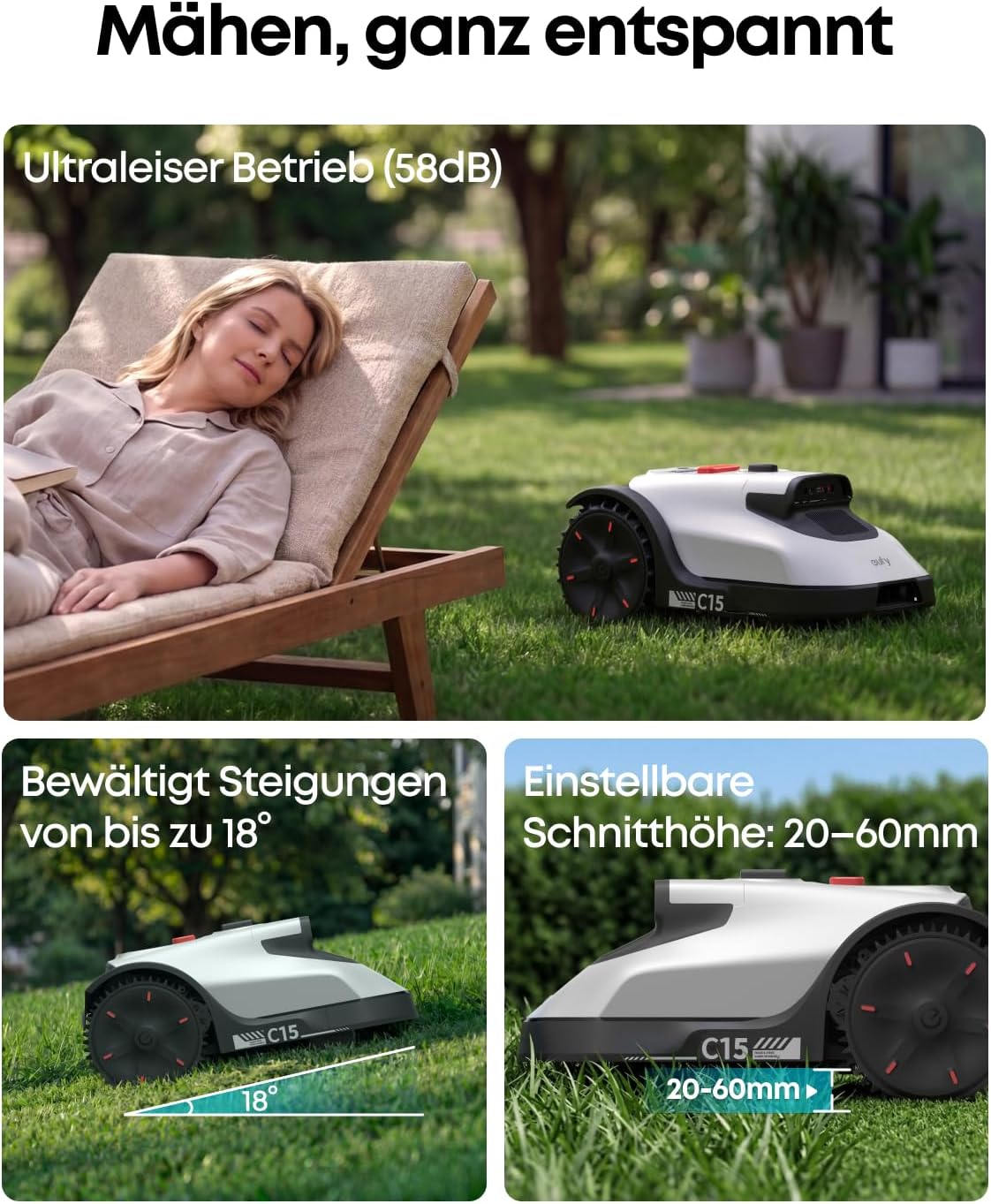 Mähroboter C15 ohne Begrenzungskabel, eufy c15 500㎡