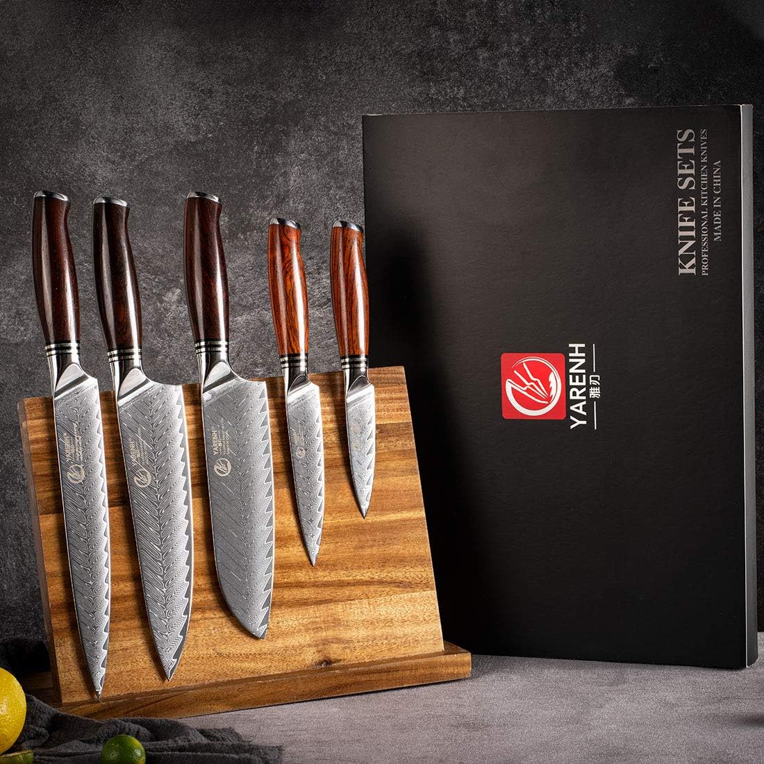 5-teiliges Damast Küchenmesser-Set mit Geschenkbox, Kochmesser Set 5er
