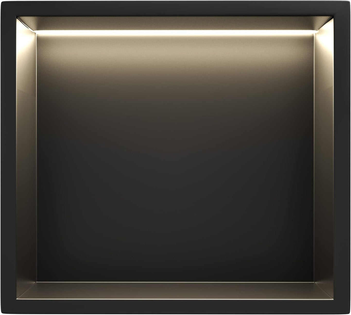 Wandnische Dusche mit LED-Licht, Edelstahl, 30x30 cm, Schwarz 30 x 30 x 10 cm