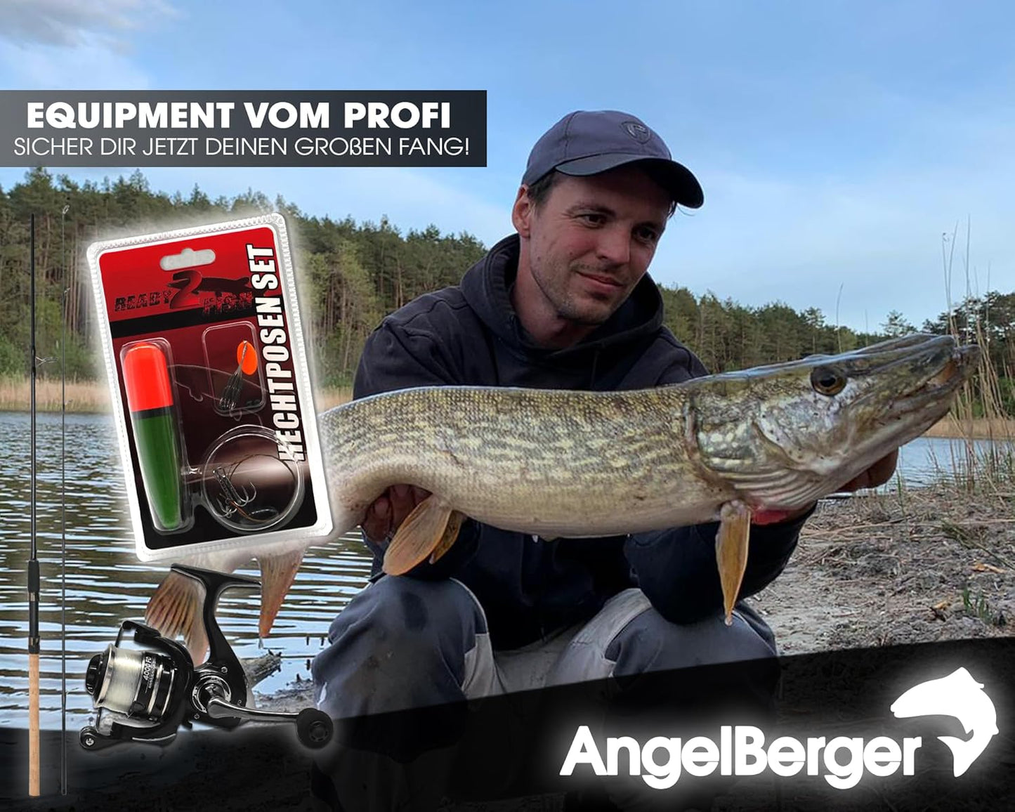 Steck Angelset Rute Rolle mit Zubehör für Hecht, Angelset Hecht
