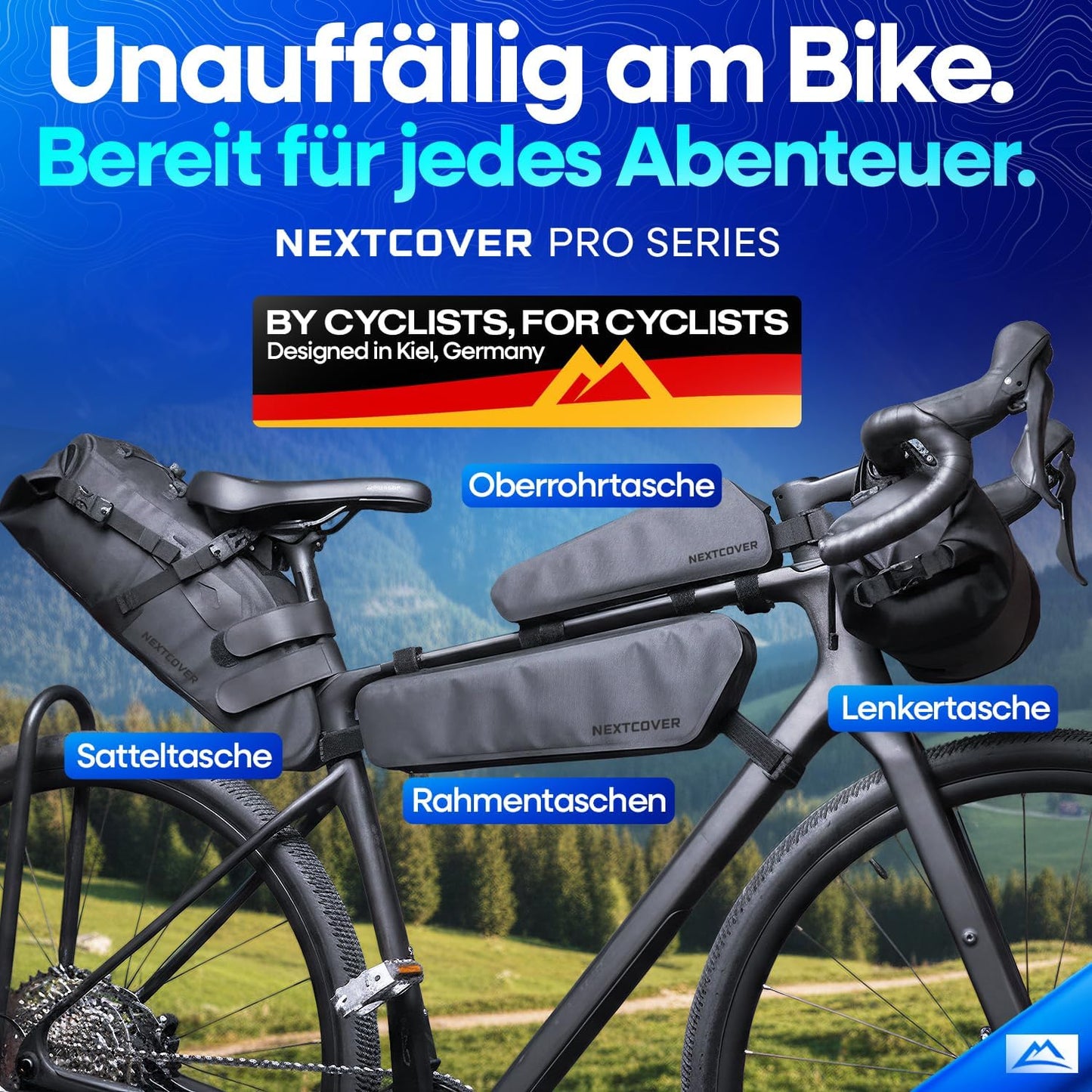 Wasserdichte Bikepacking Lenkertasche, Schwarz