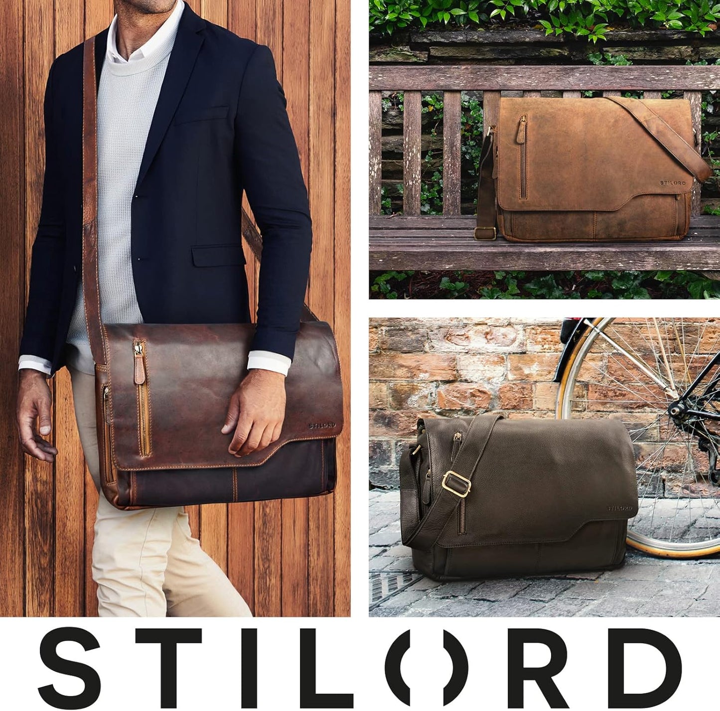 Marlon Laptoptasche mit Schultergurt, Antik - Braun
