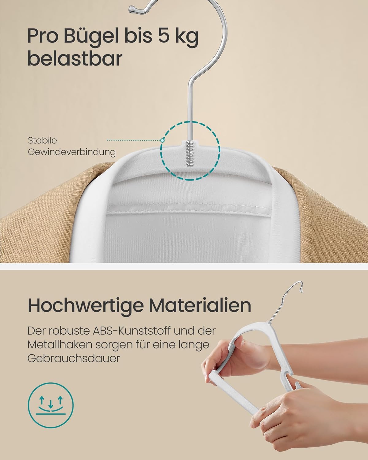 Samt-Kleiderbügel, 50 Stück, Wolkenweiss