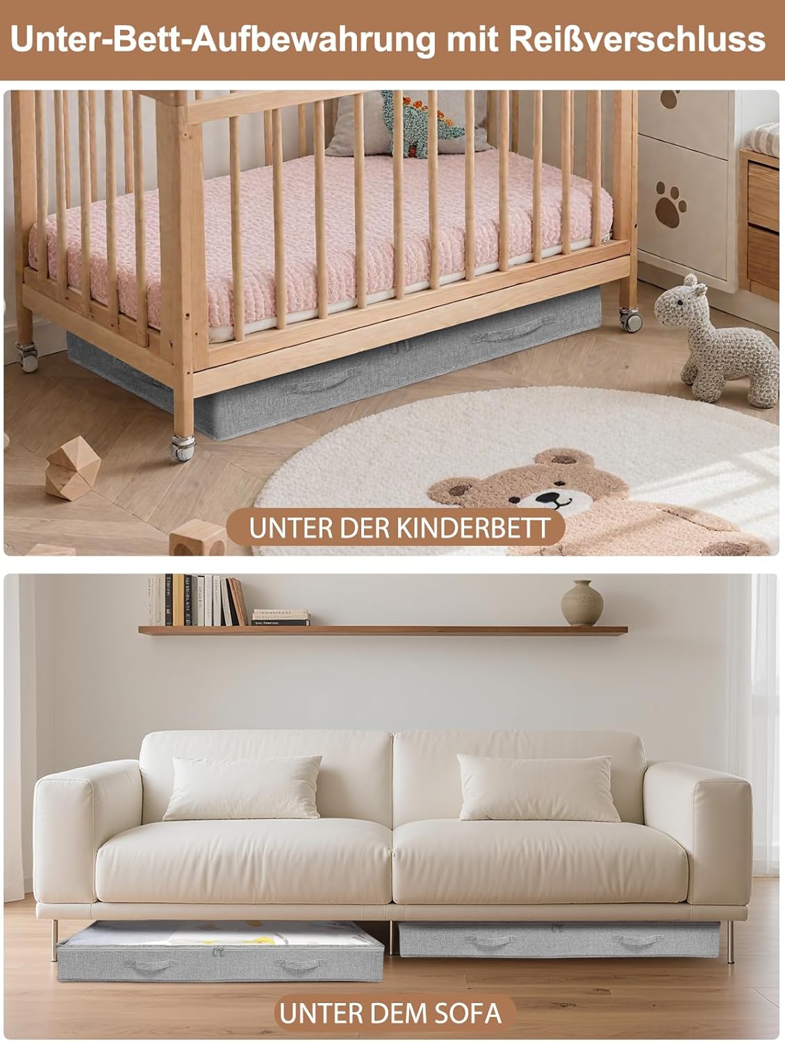 Ultraflache Unterbett-Aufbewahrungbox, 2 Stück, 2pcs-grau