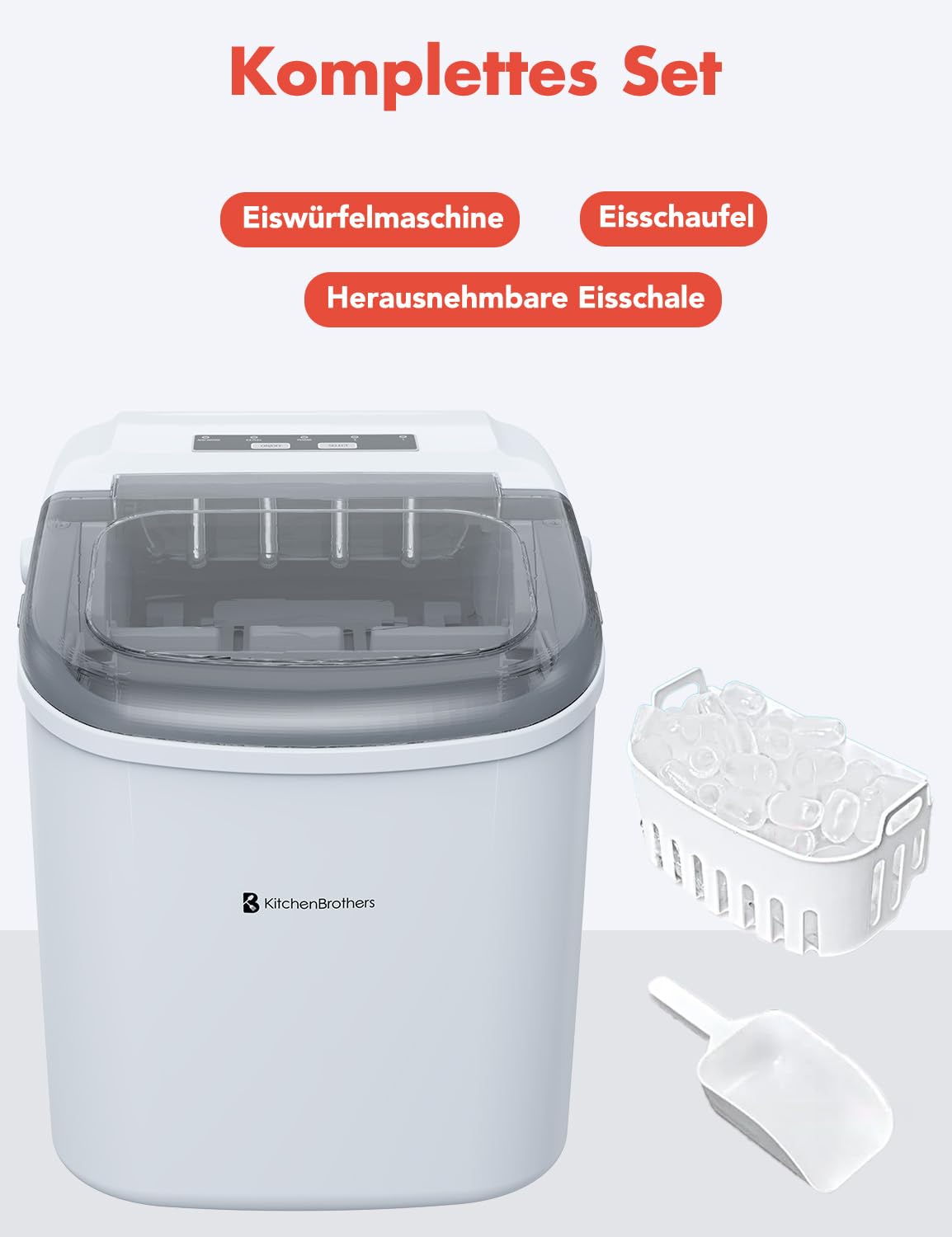 Eiswürfelmaschine LifeGoods für Crushed Ice und Würfel, Weiß