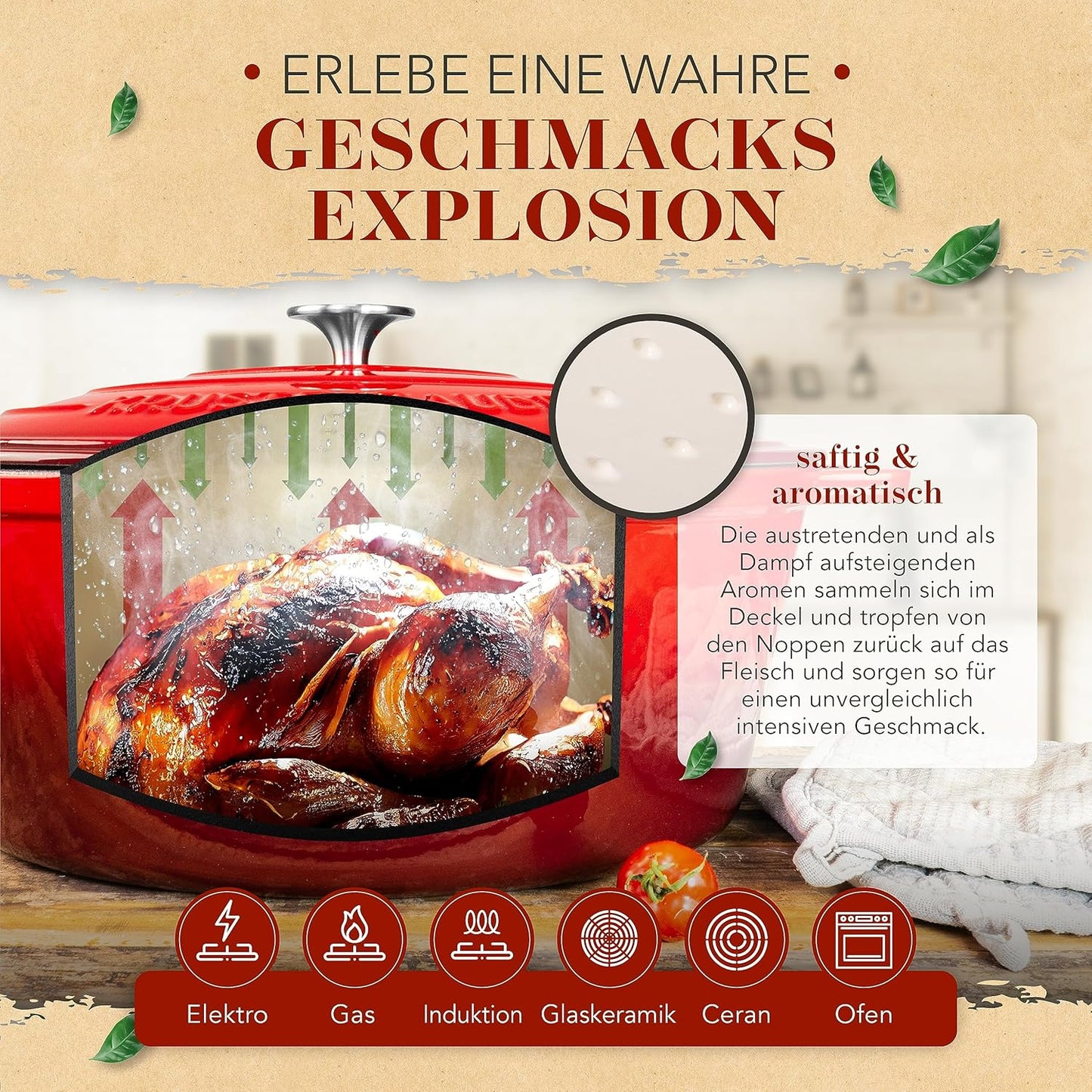 Gusseisen-Bräter mit Fleischgabel, 9.8 L