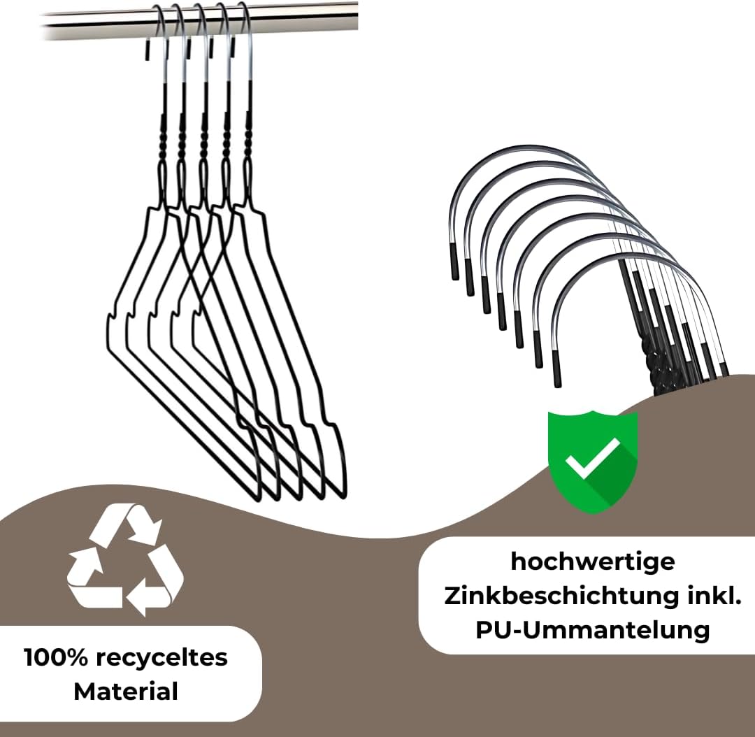 Drahtkleiderbügel-Set, platzsparend & langlebig, Schwarz 50 Stück