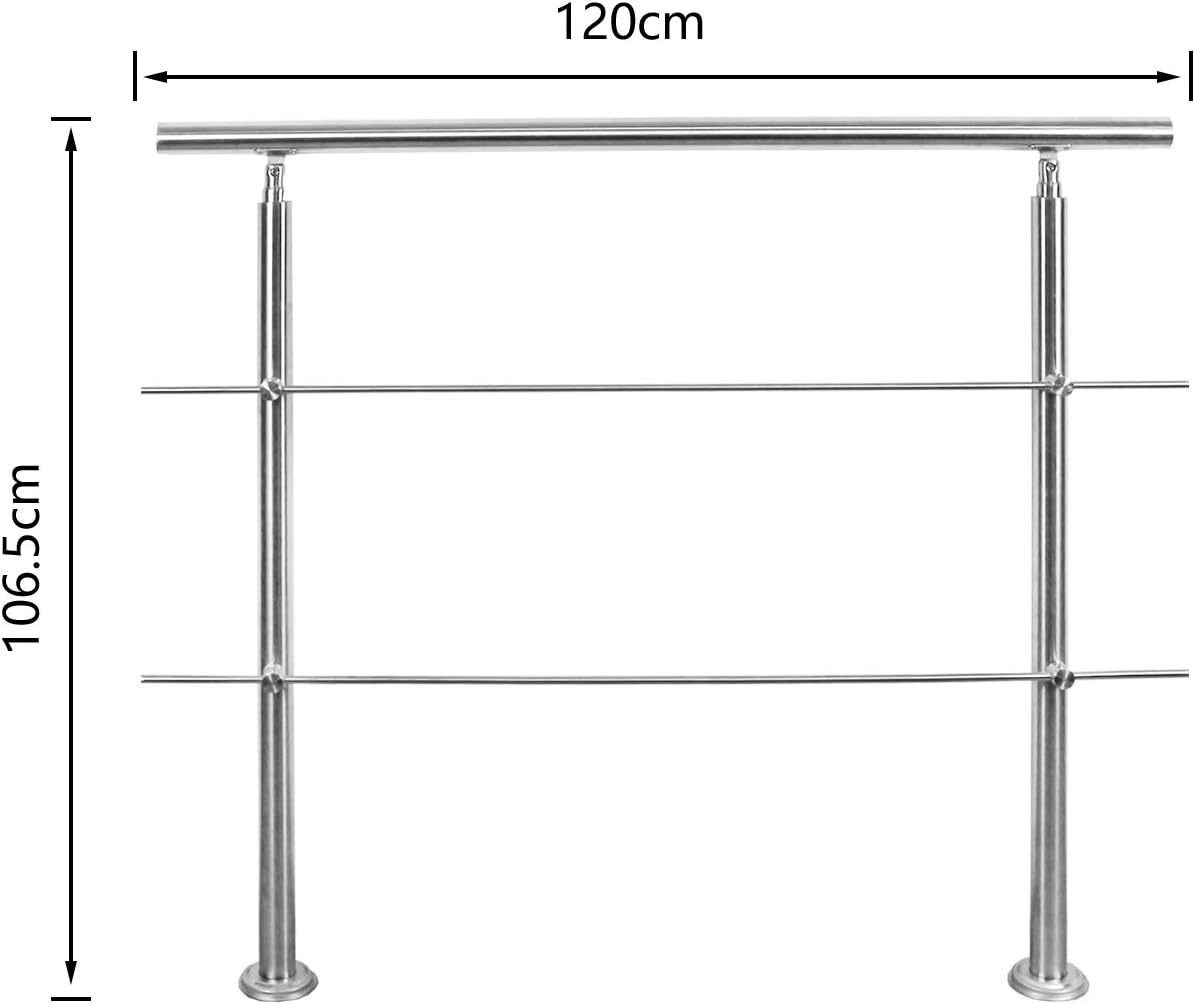 Edelstahl-Handlauf mit Querstreben, 120cm 2 Querstreben