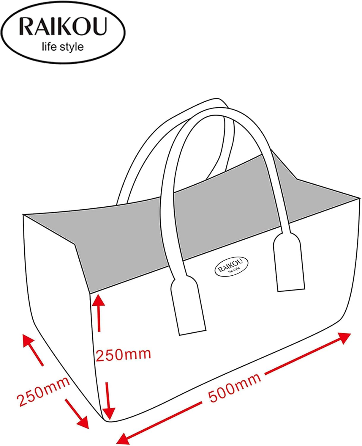 Filz-Tasche Shopper & Kaminholztasche, 50x25x25cm Grau/Anthrazit