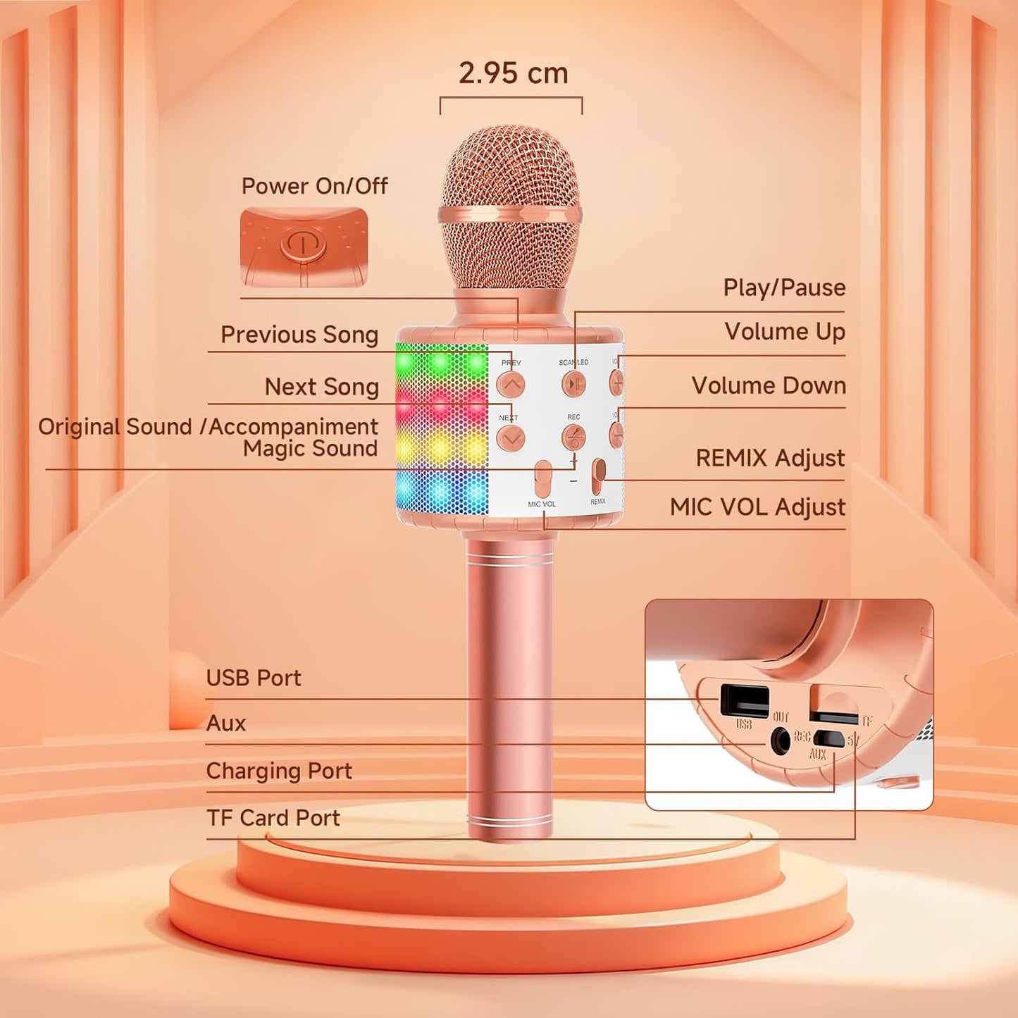 Kabelloses Bluetooth Karaoke Mikrofon für Kinder, Roségold