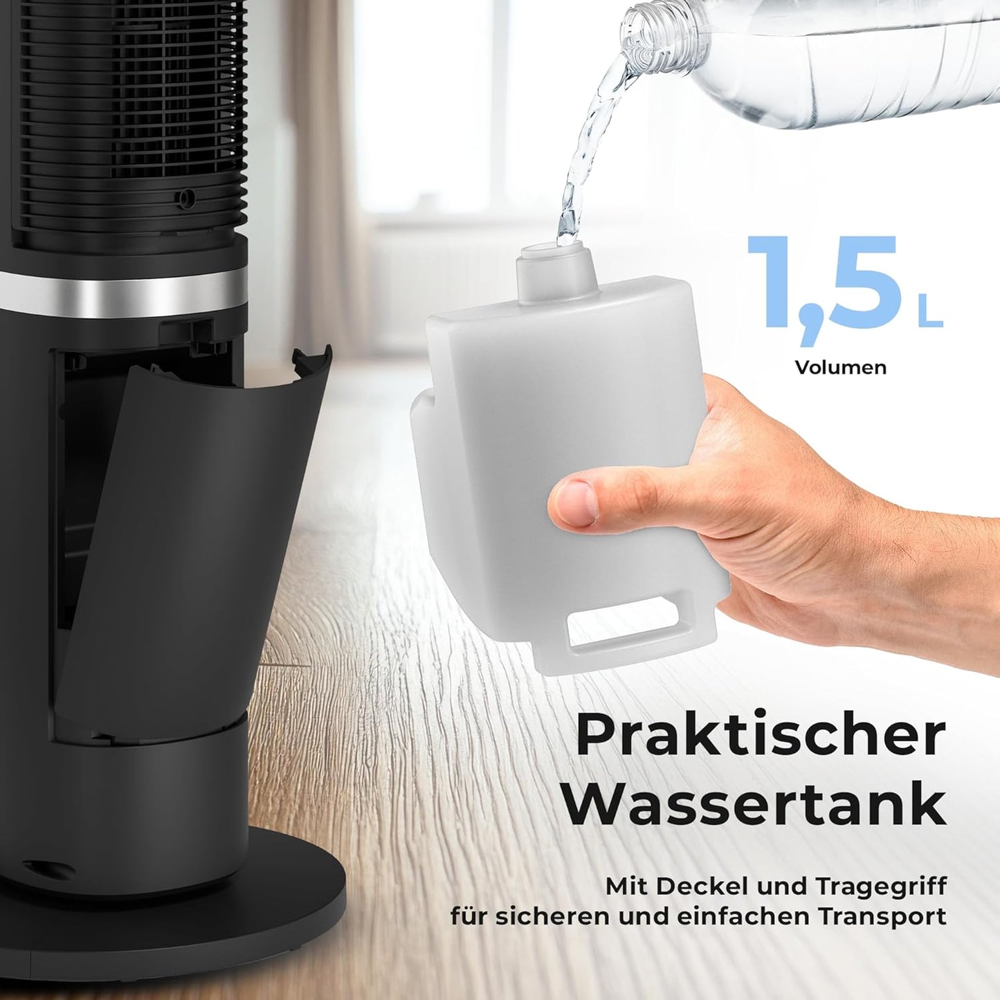 5-in-1 Turmventilator mit Wasserkühlung, VT-11-BL, Premium Black 5 Liter