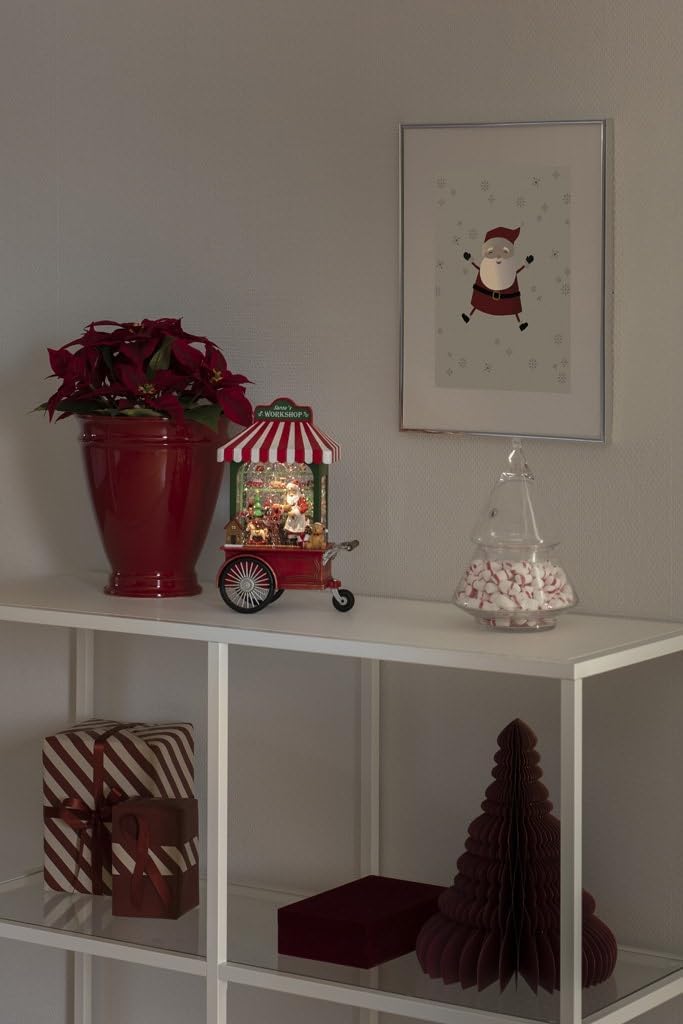 Santa in der Werkstatt - LED Wasserlaterne mit Timer & USB (batteriebetrieben)