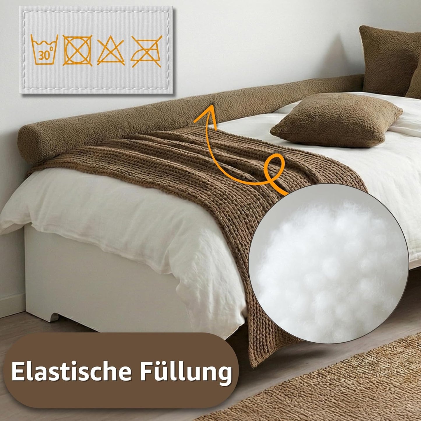 Bettschlange mit waschbarem Bezug, Hellgrau D 150 cm
