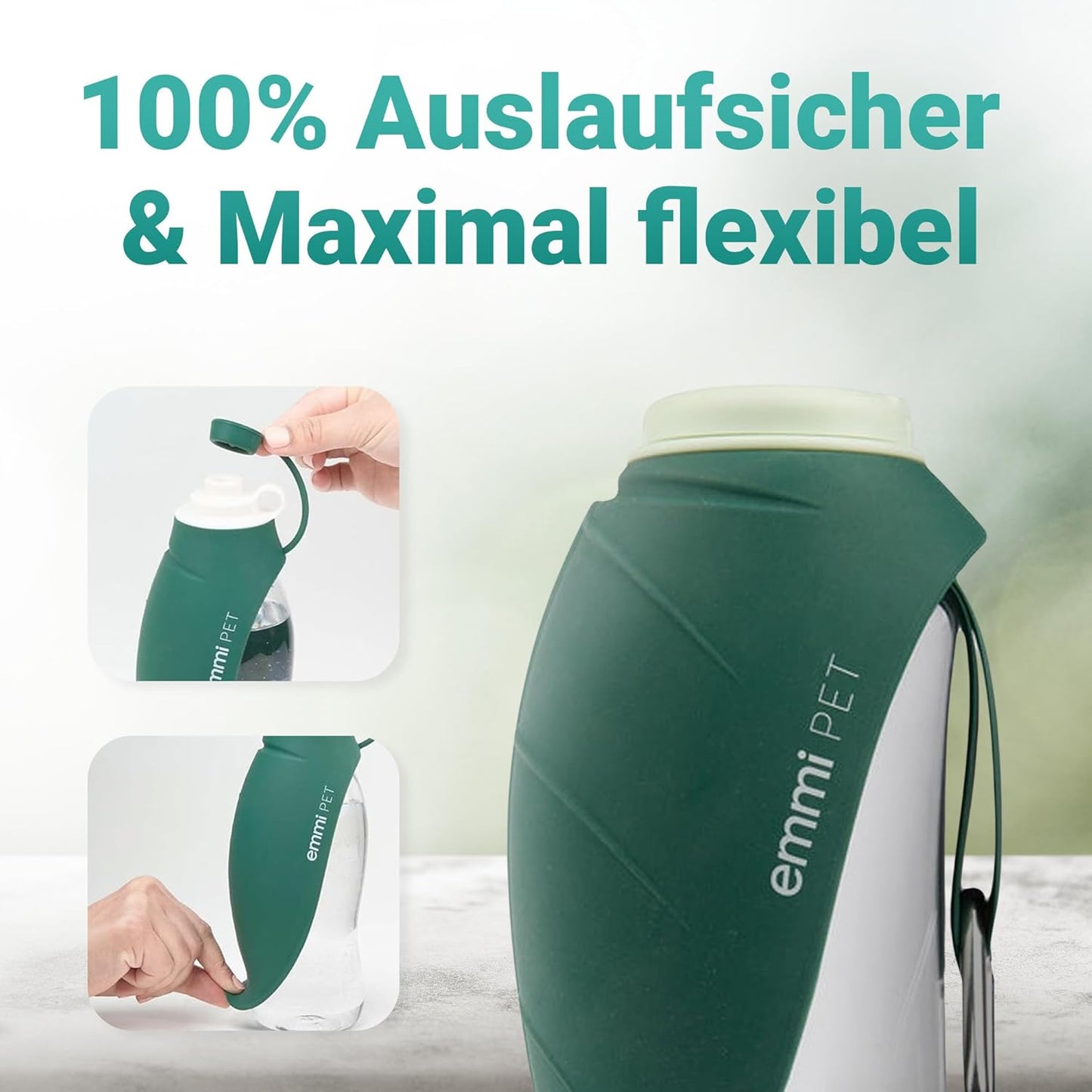 2-in-1 Hundetrinkflasche mit Futterbehälter für unterwegs, Grün 600 ml