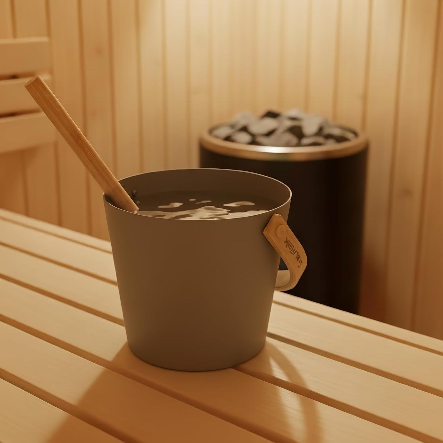Sauna Zubehör Set: Eimer und Kelle, Taupe