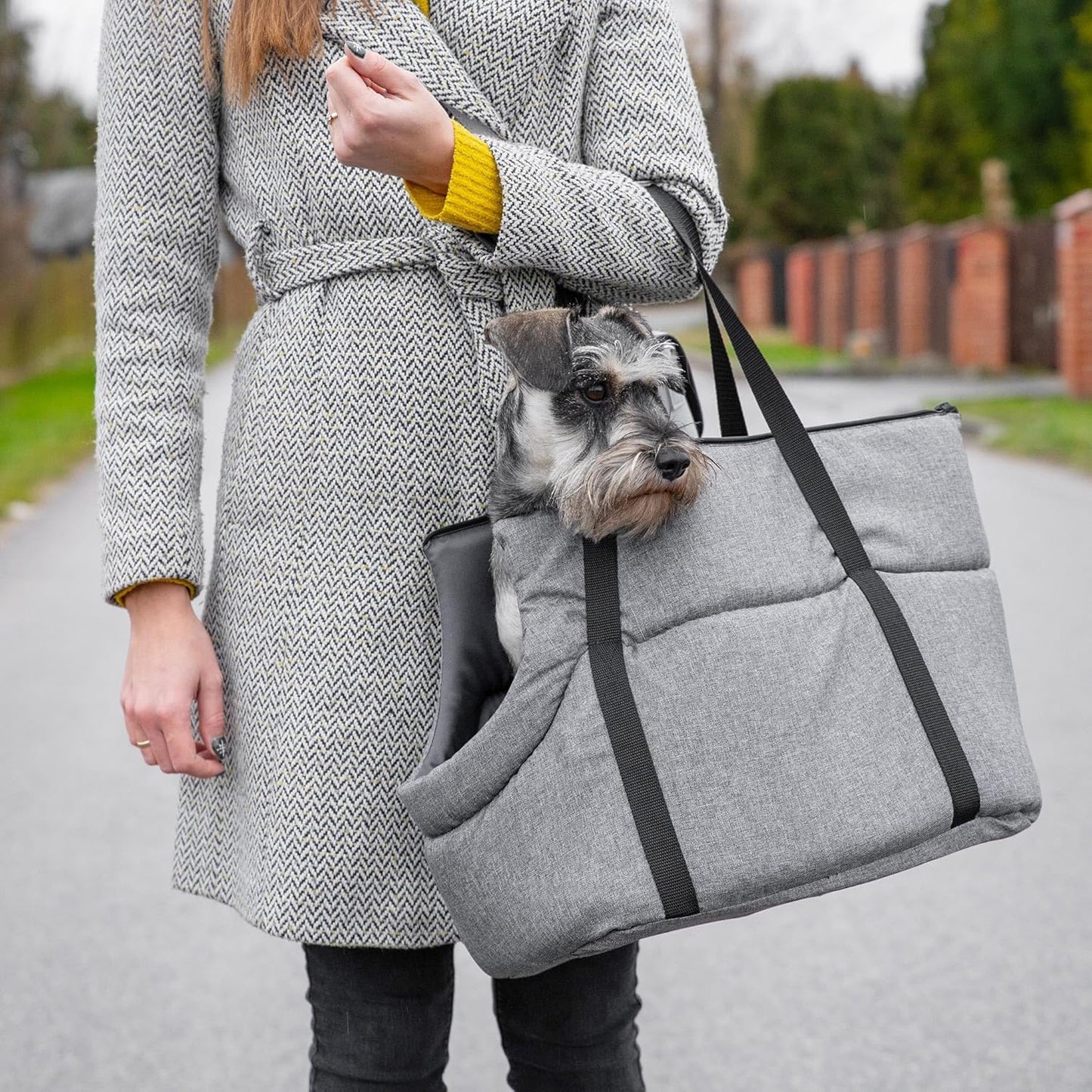 Tragetasche für Haustiere bis 12 kg, L Schwarz Schwarz/Minky
