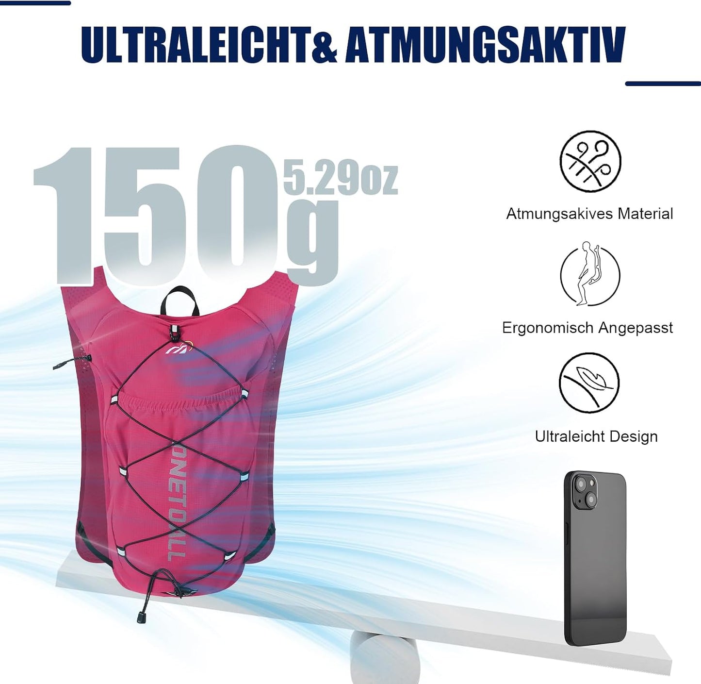 Leichte Laufweste mit Trinksystem, rosa mit trinkblase