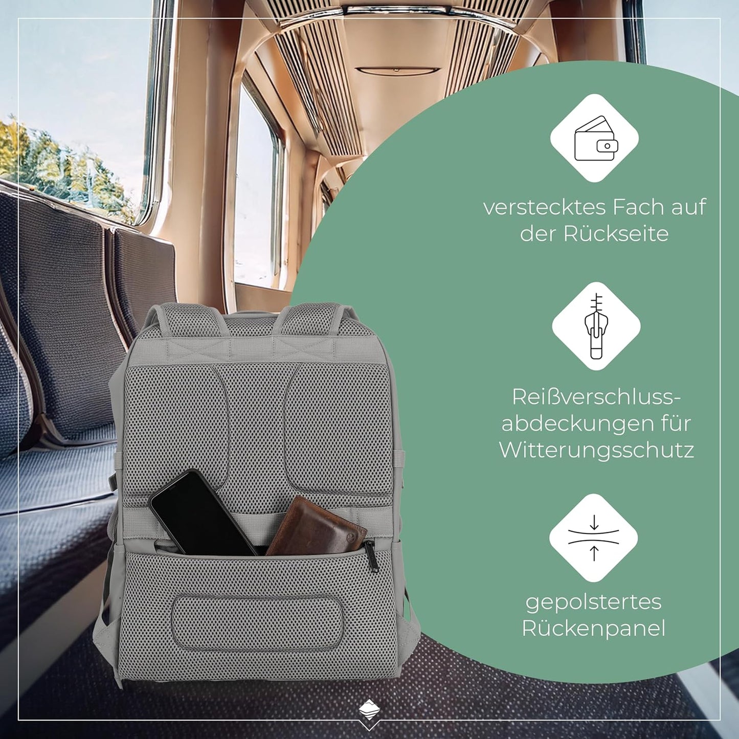 Tagesrucksack mit Aufsteckfunktion, Hellgrau